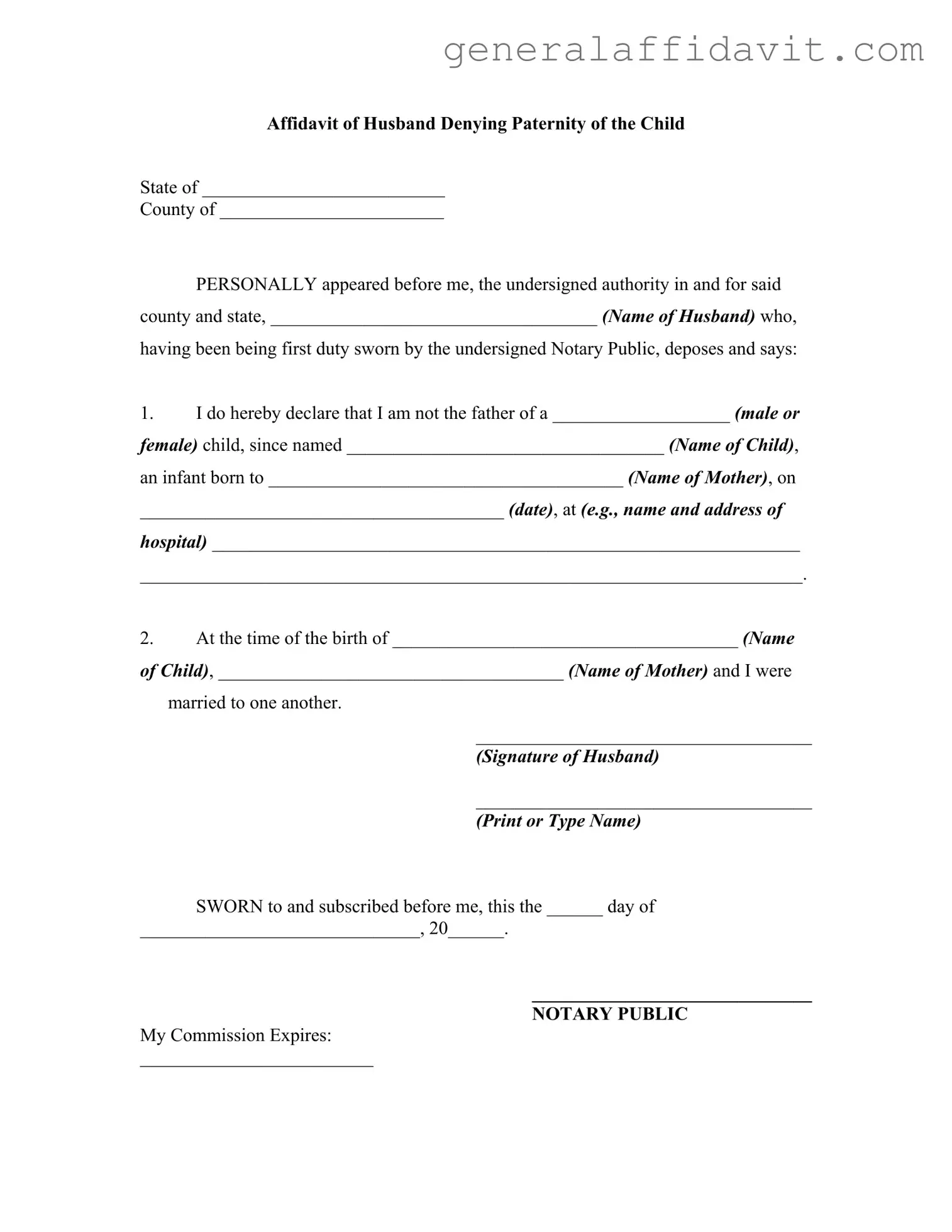 Fill Your Affidavit Denying Paternity Form