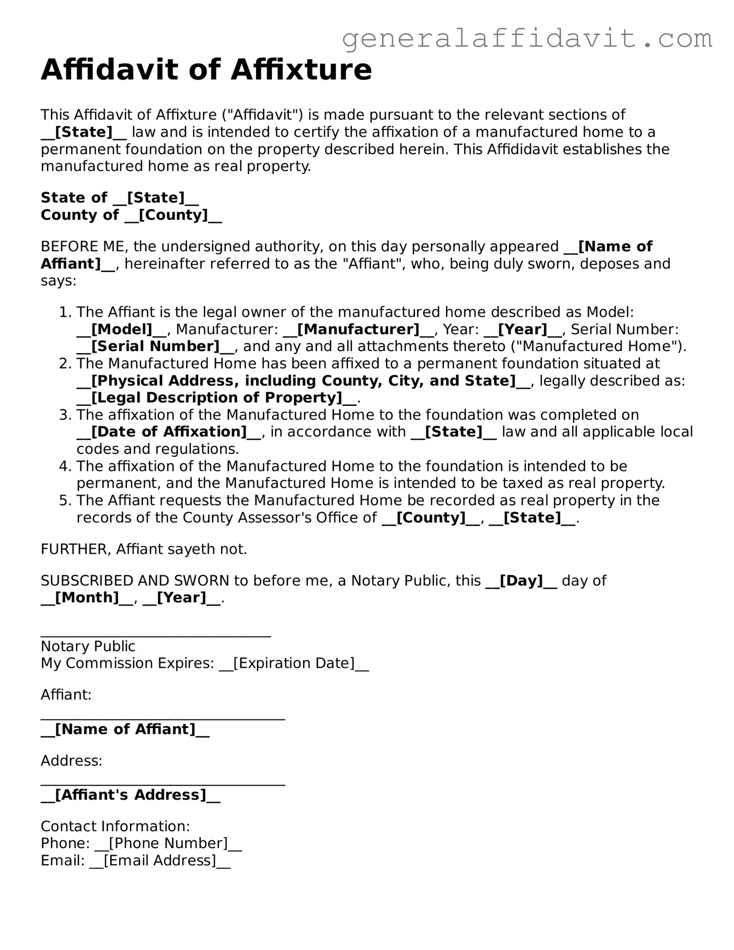 Blank Affidavit of Affixture Form