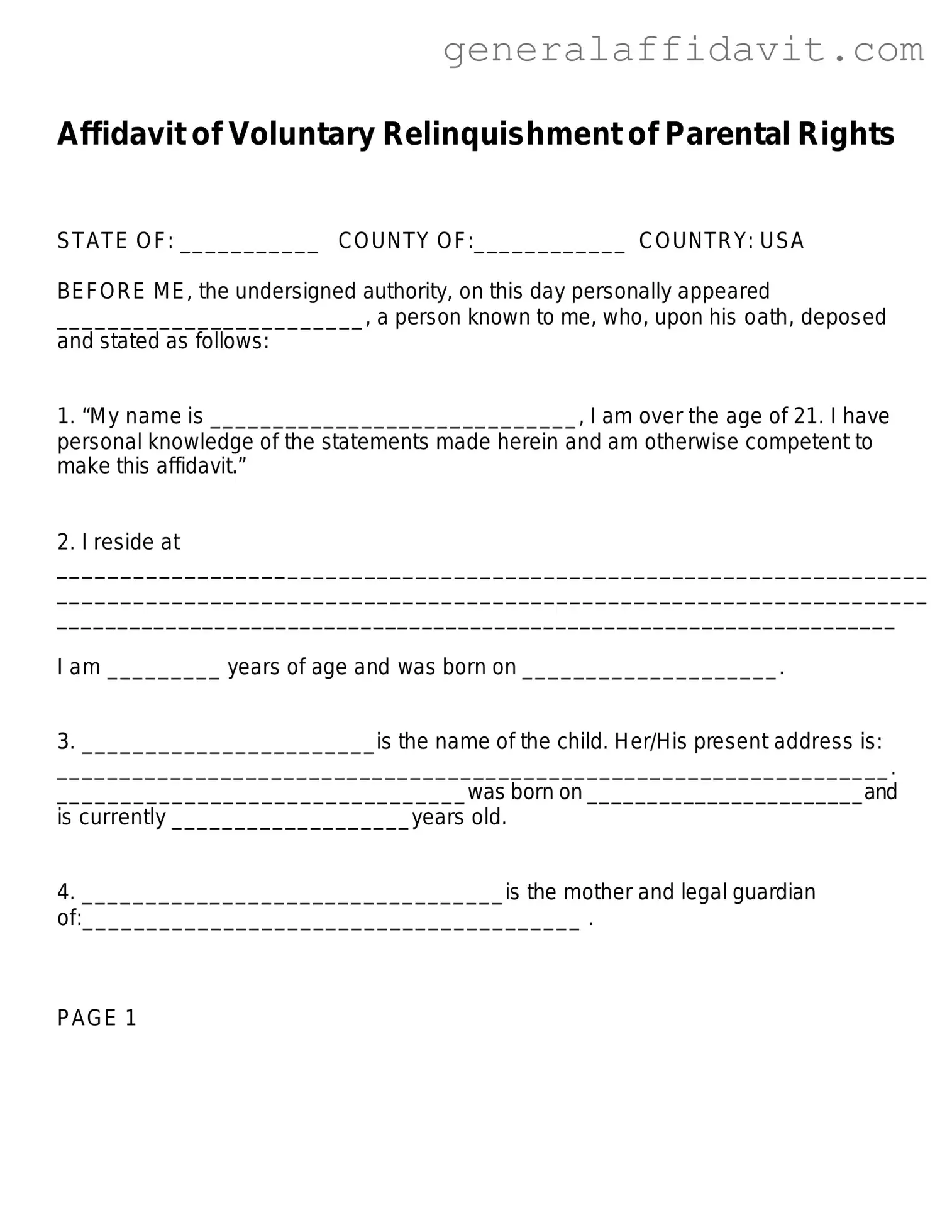 Fill Your Affidavit Parental Rights Form