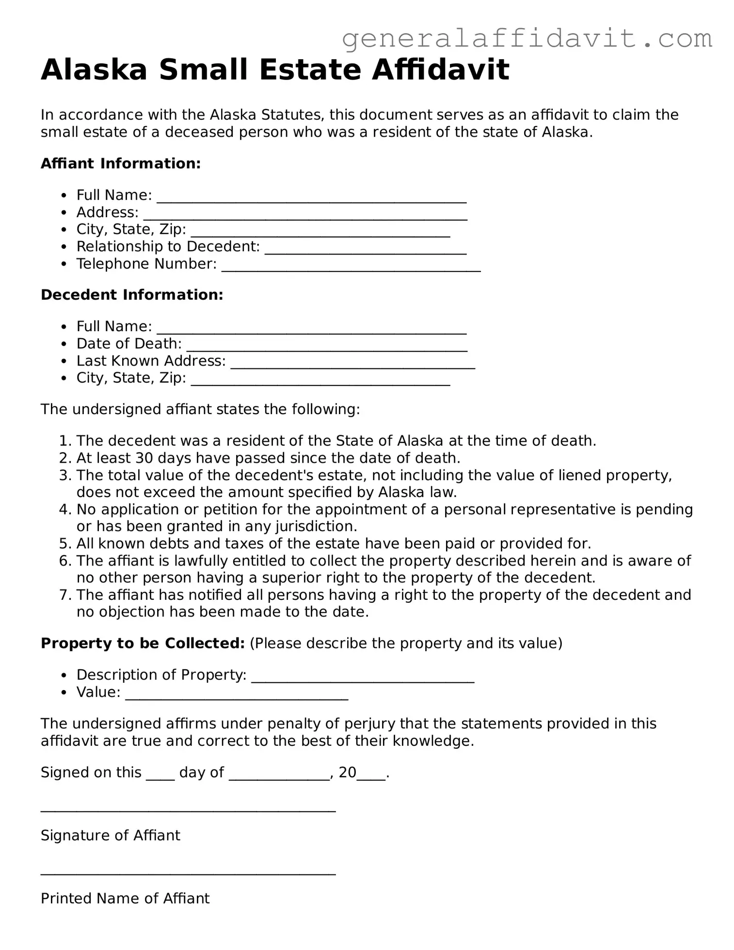 Attorney-Verified Alaska Small Estate Affidavit Template
