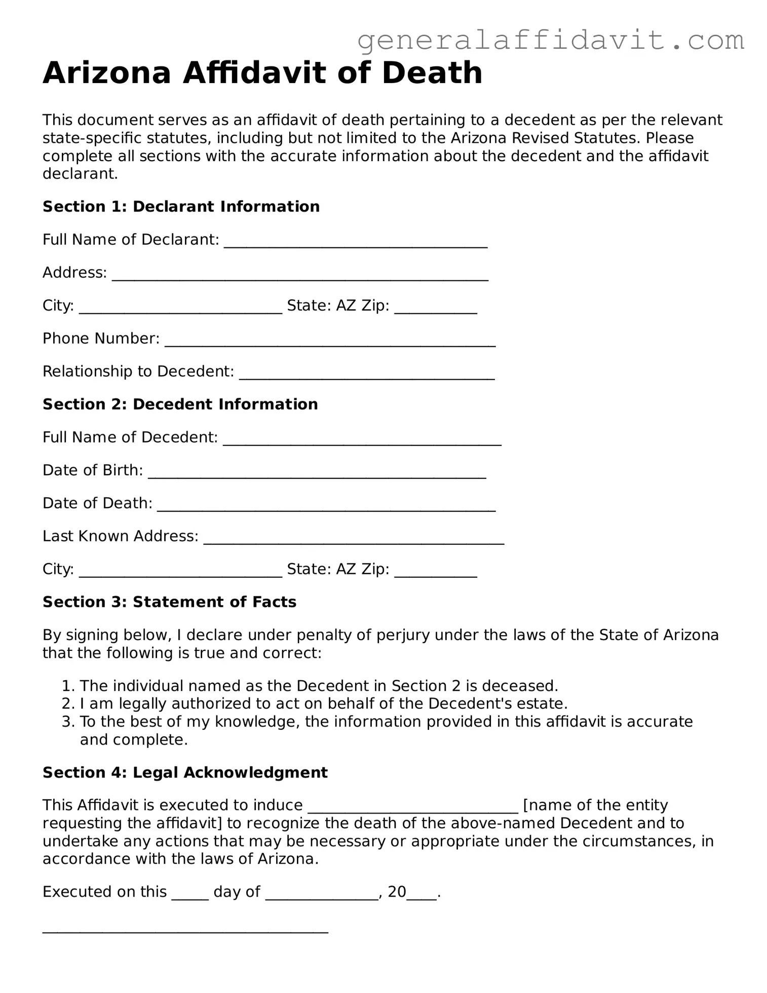 Attorney-Verified Arizona Affidavit of Death Template