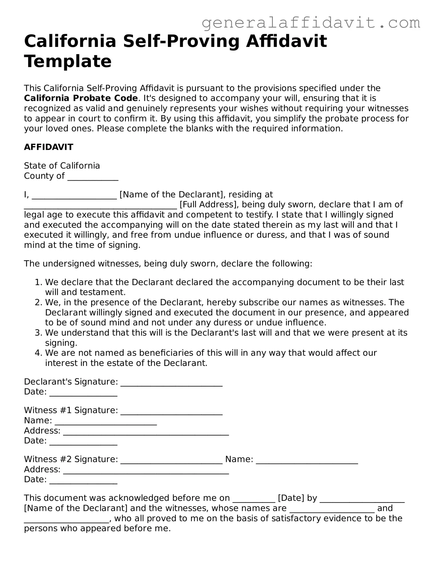 Attorney-Verified California Self-Proving Affidavit Template