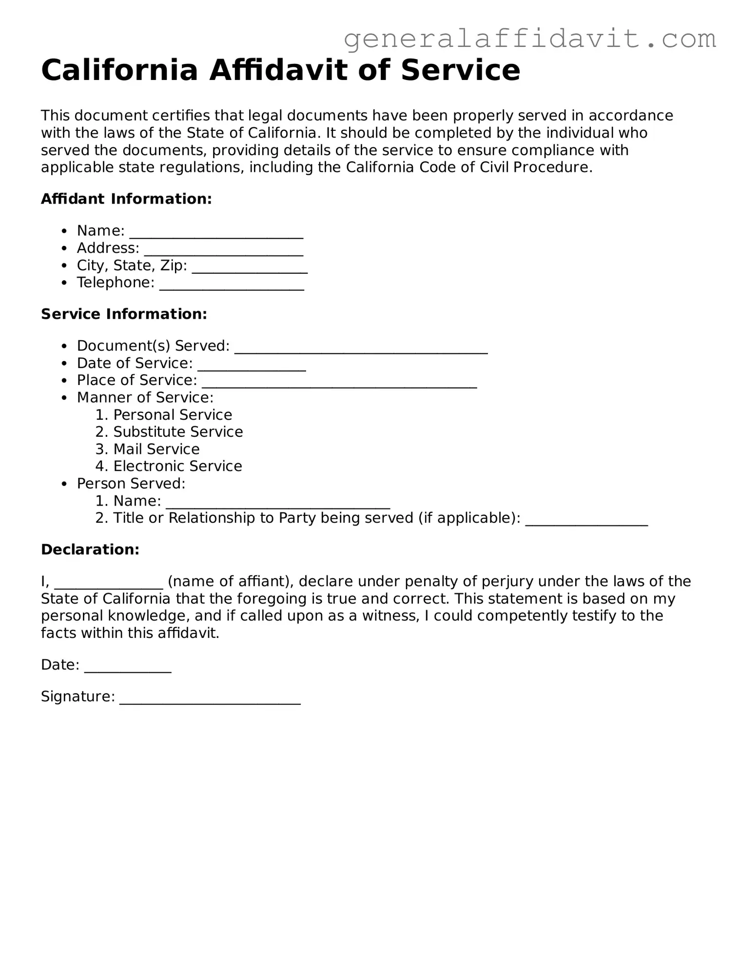 Attorney-Verified California Affidavit of Service Template