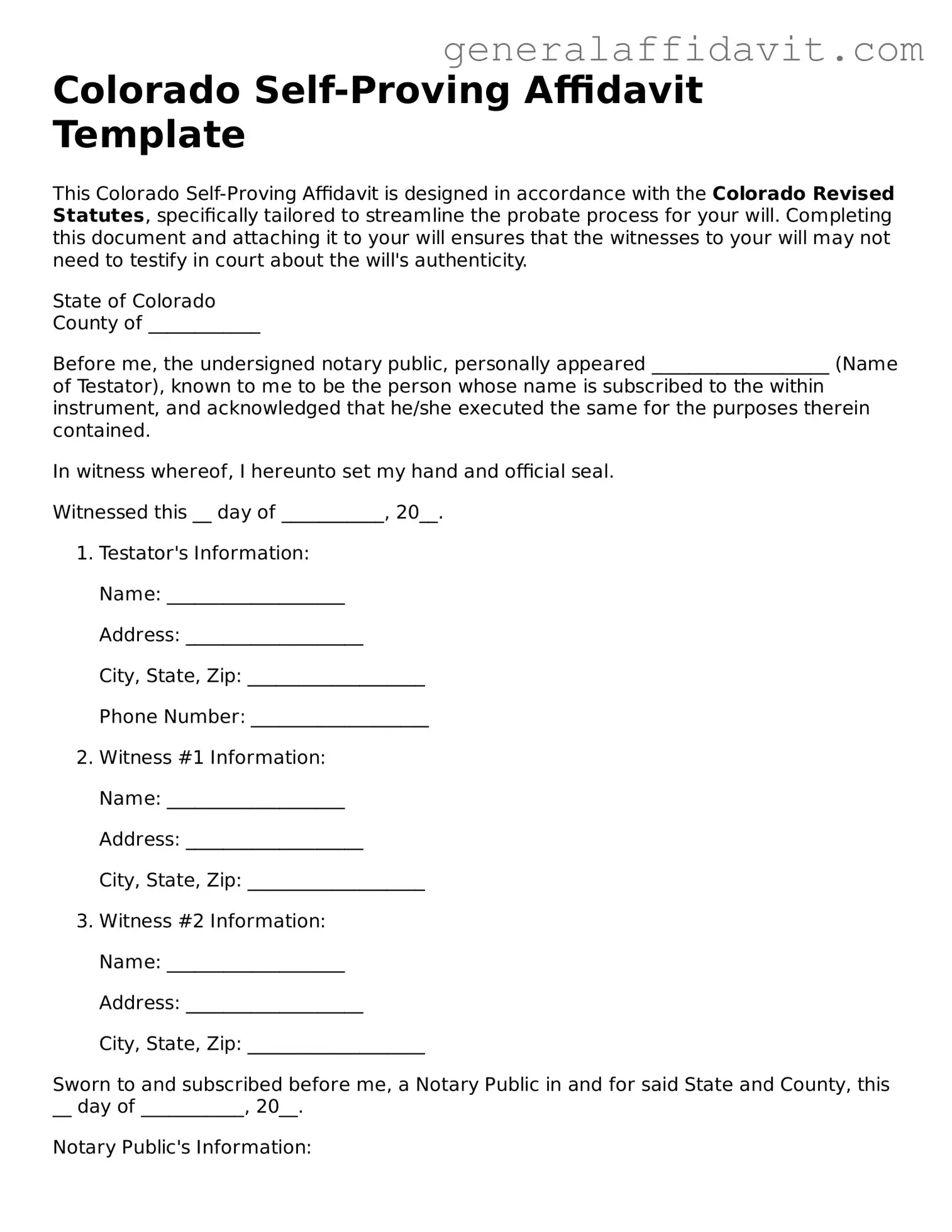 Attorney-Verified Colorado Self-Proving Affidavit Template