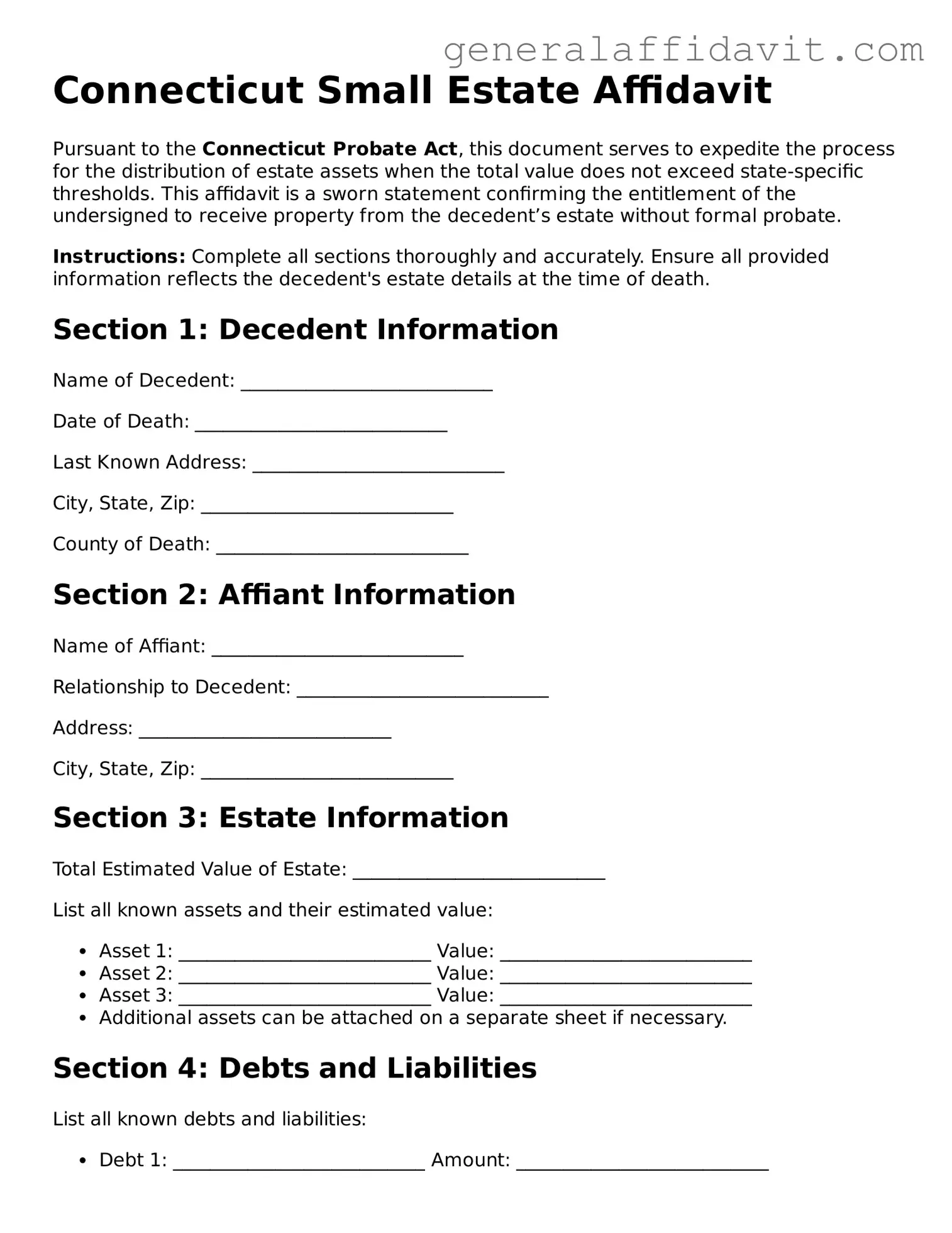 Attorney-Verified Connecticut Small Estate Affidavit Template