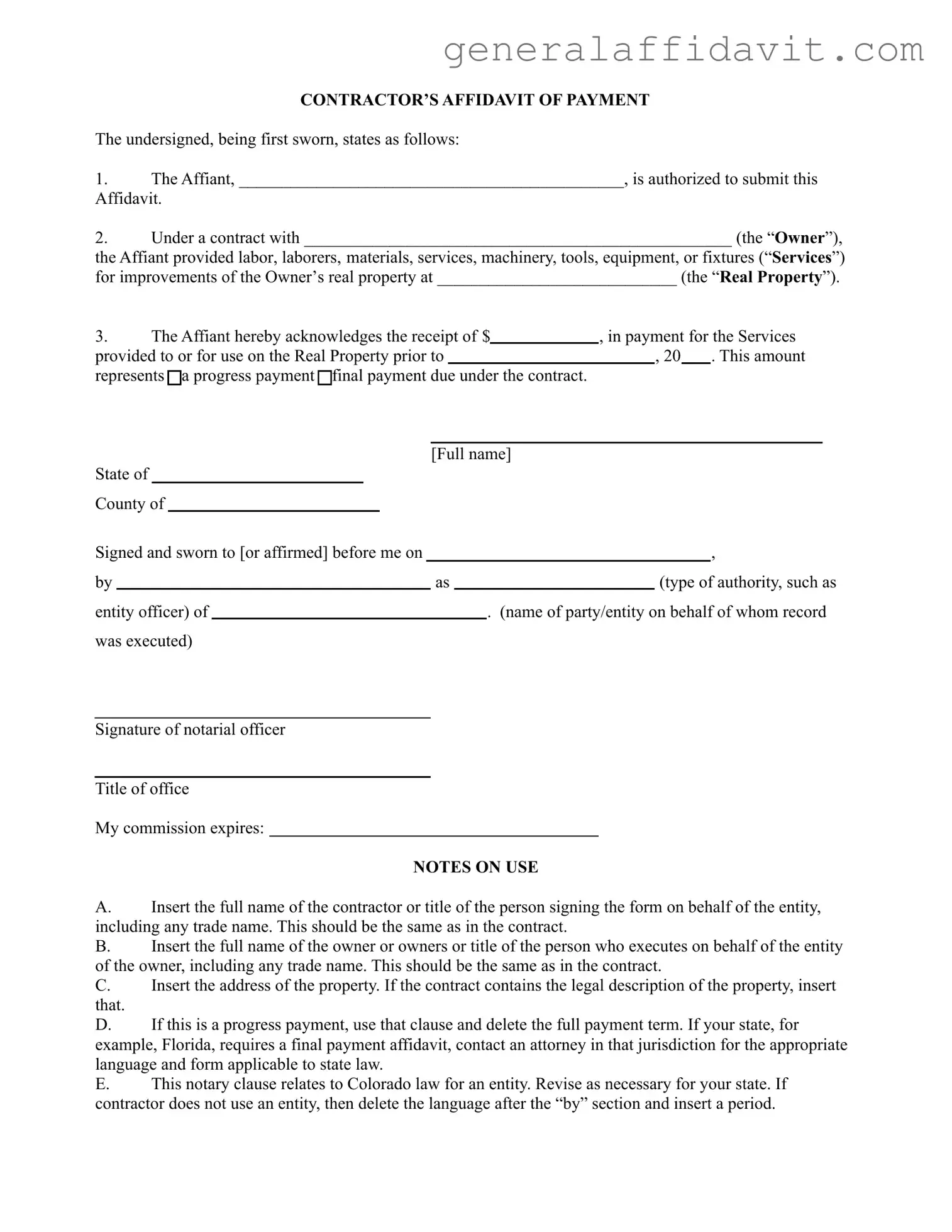 Fill Your Contractor Affidavit Form