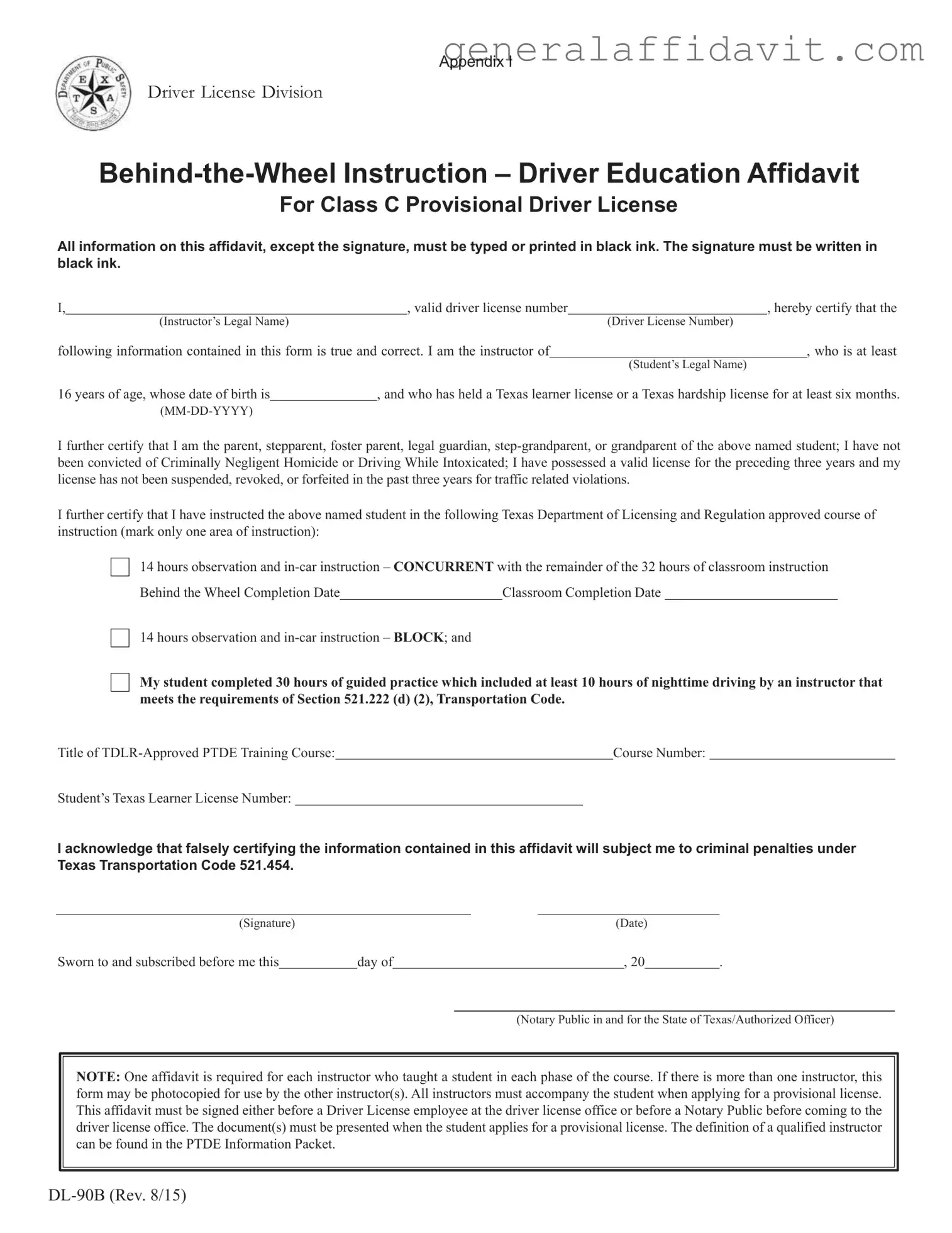 Fill Your Dl 90B Affidavit Form