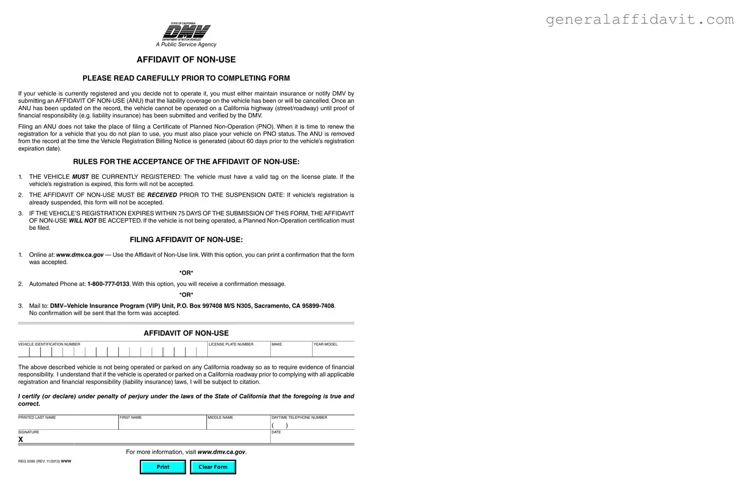 Fill Your California Affidavit of Non-Use REG 5090 Form