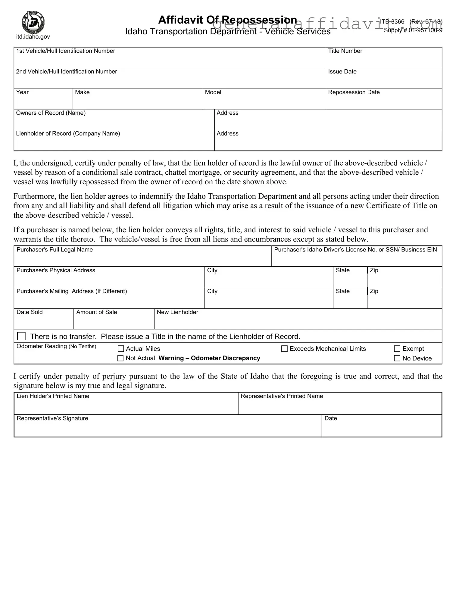 Fill Your Dmv Affidavit Of Repossession Form