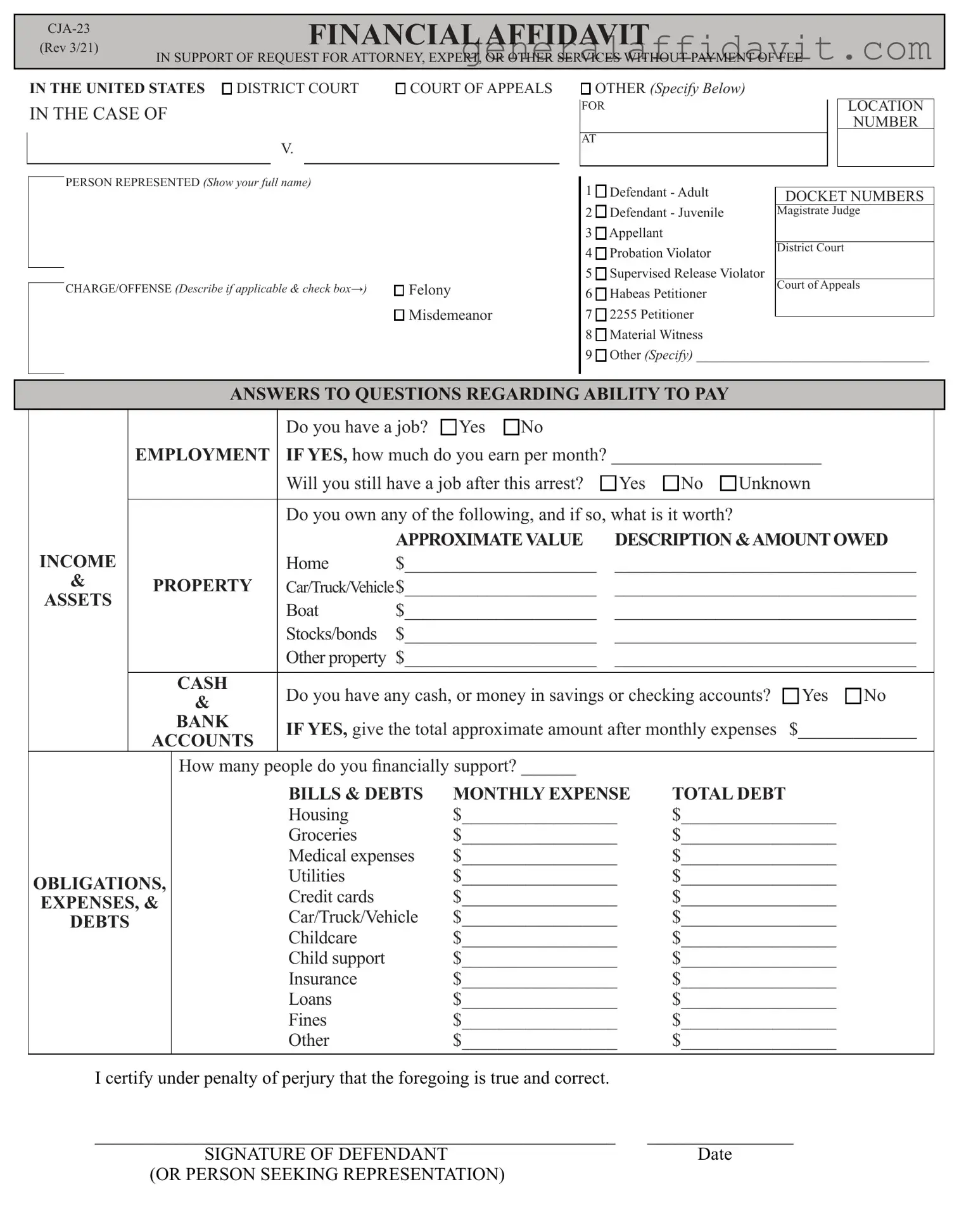 Fill Your Financial Affidavit CJA-23 Form