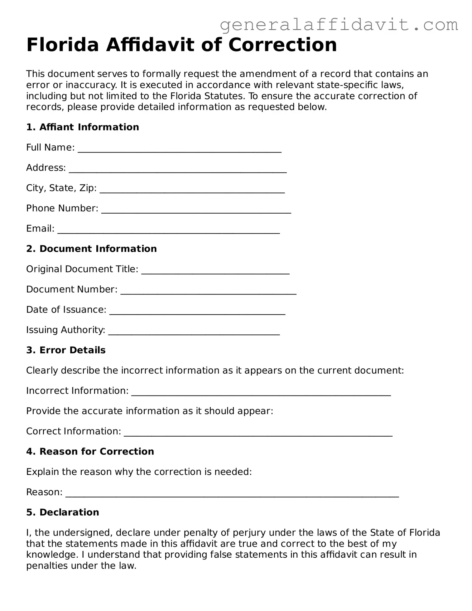 Attorney-Verified Florida Affidavit of Correction Template
