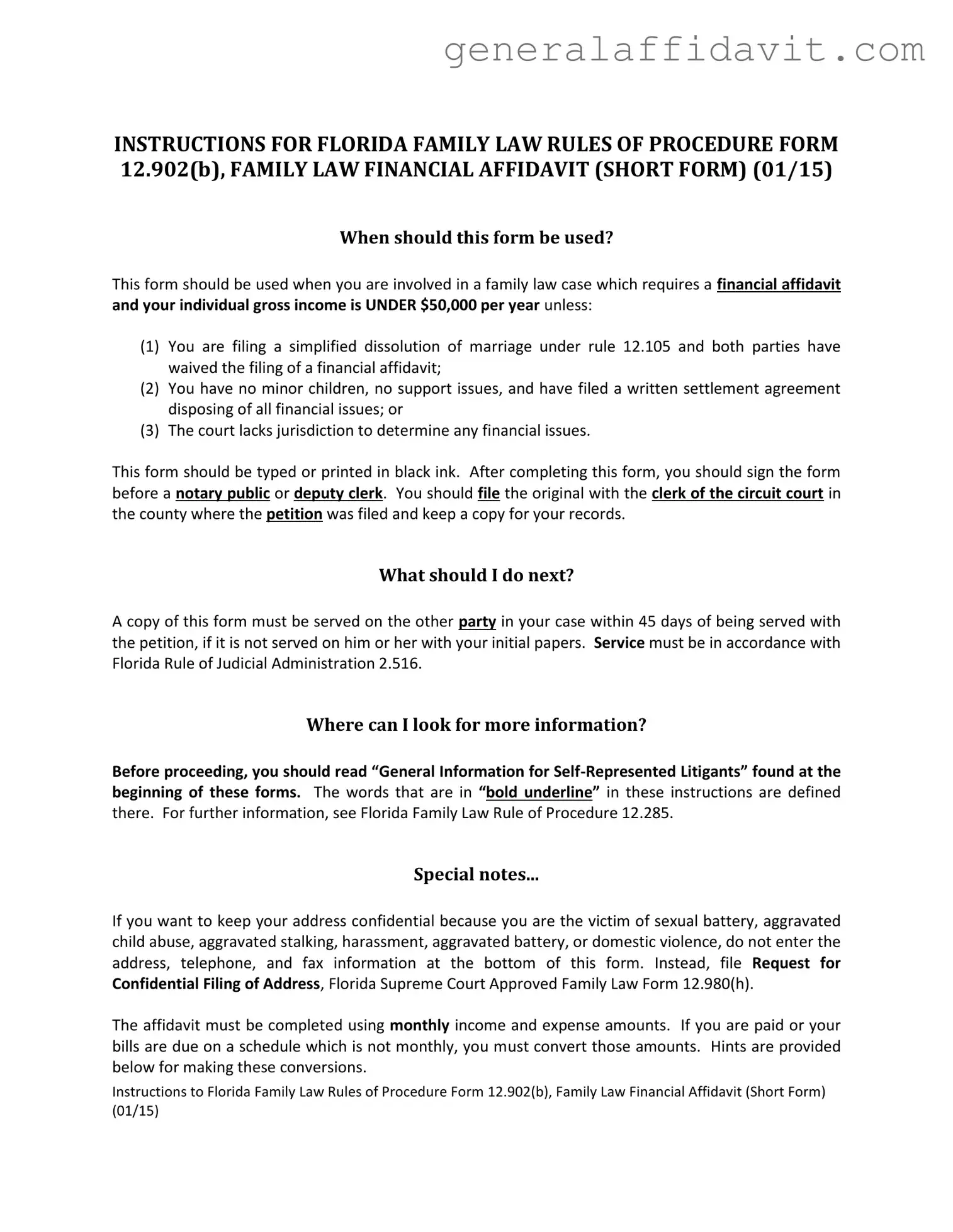 Fill Your Florida Financial Affidavit Short 12.902(b) Form