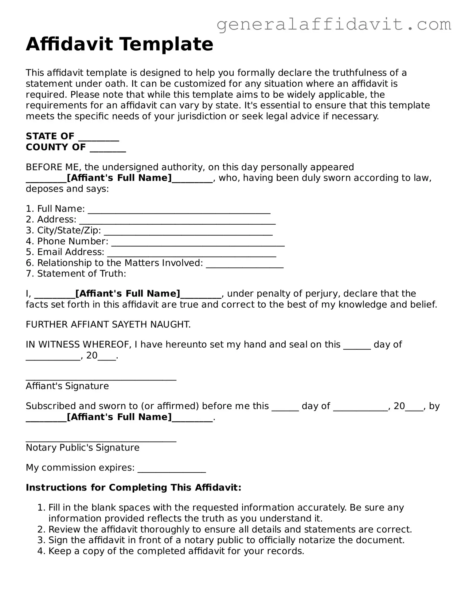 Blank Affidavit Form