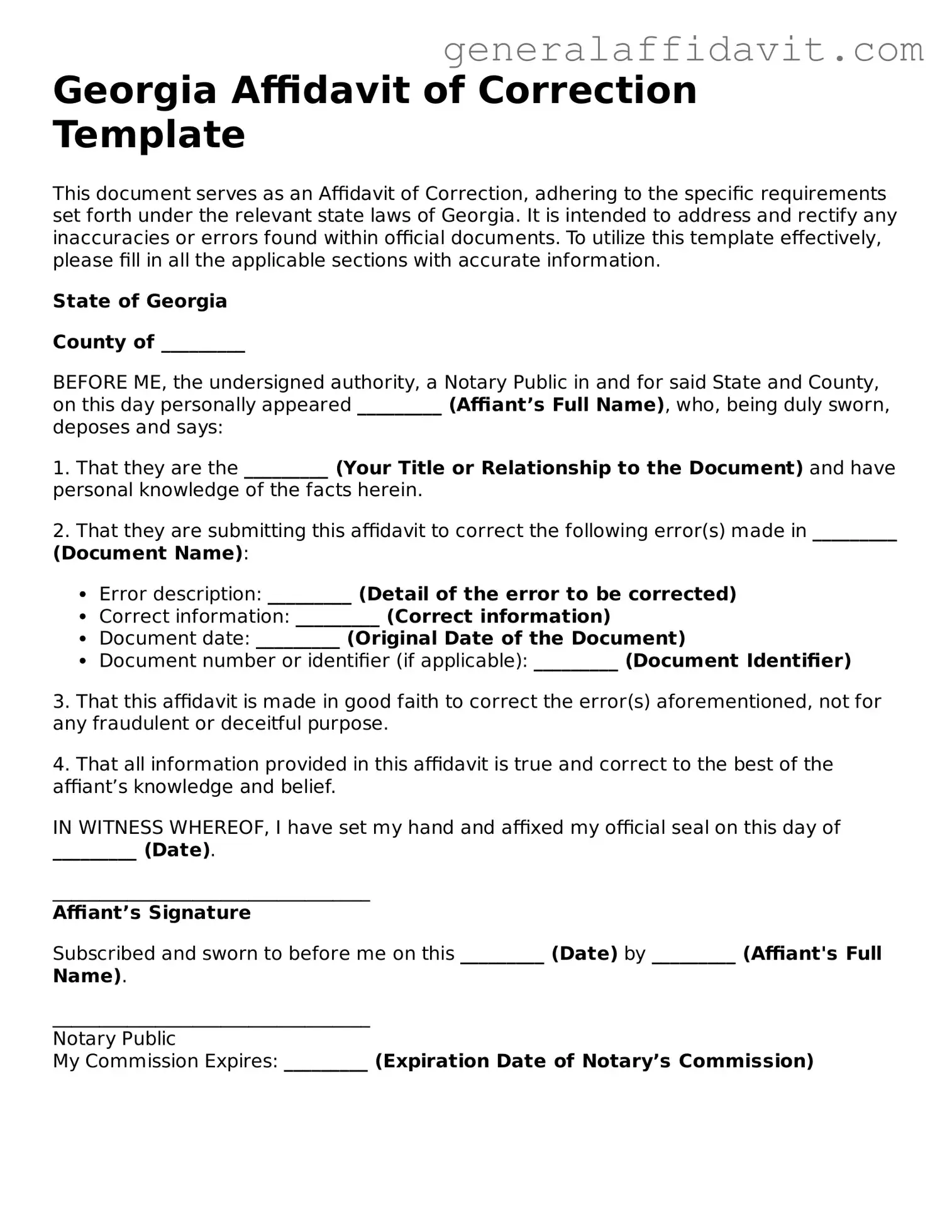 Attorney-Verified Georgia Affidavit of Correction Template