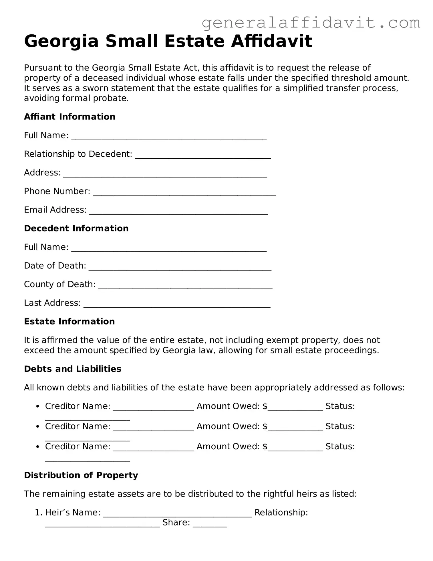 Attorney-Verified Georgia Small Estate Affidavit Template