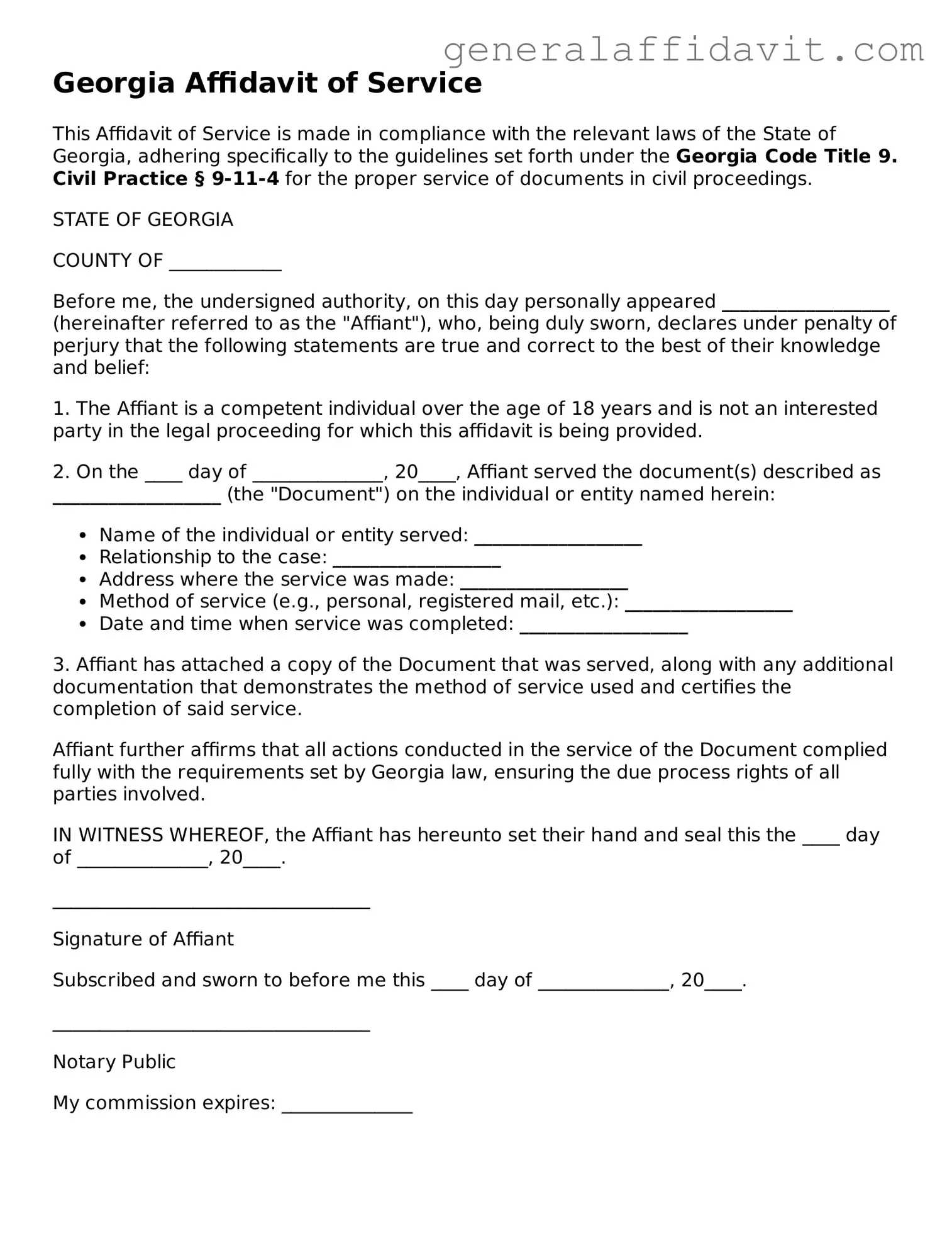 Attorney-Verified Georgia Affidavit of Service Template