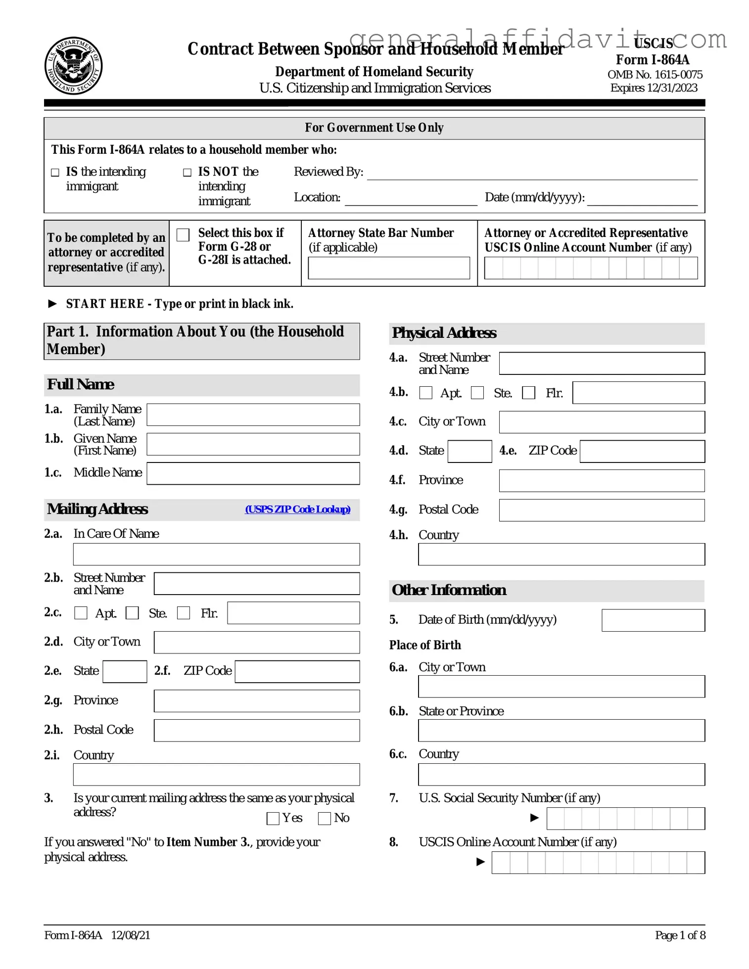 Fill Your I 864A Affidavit Of Support Form
