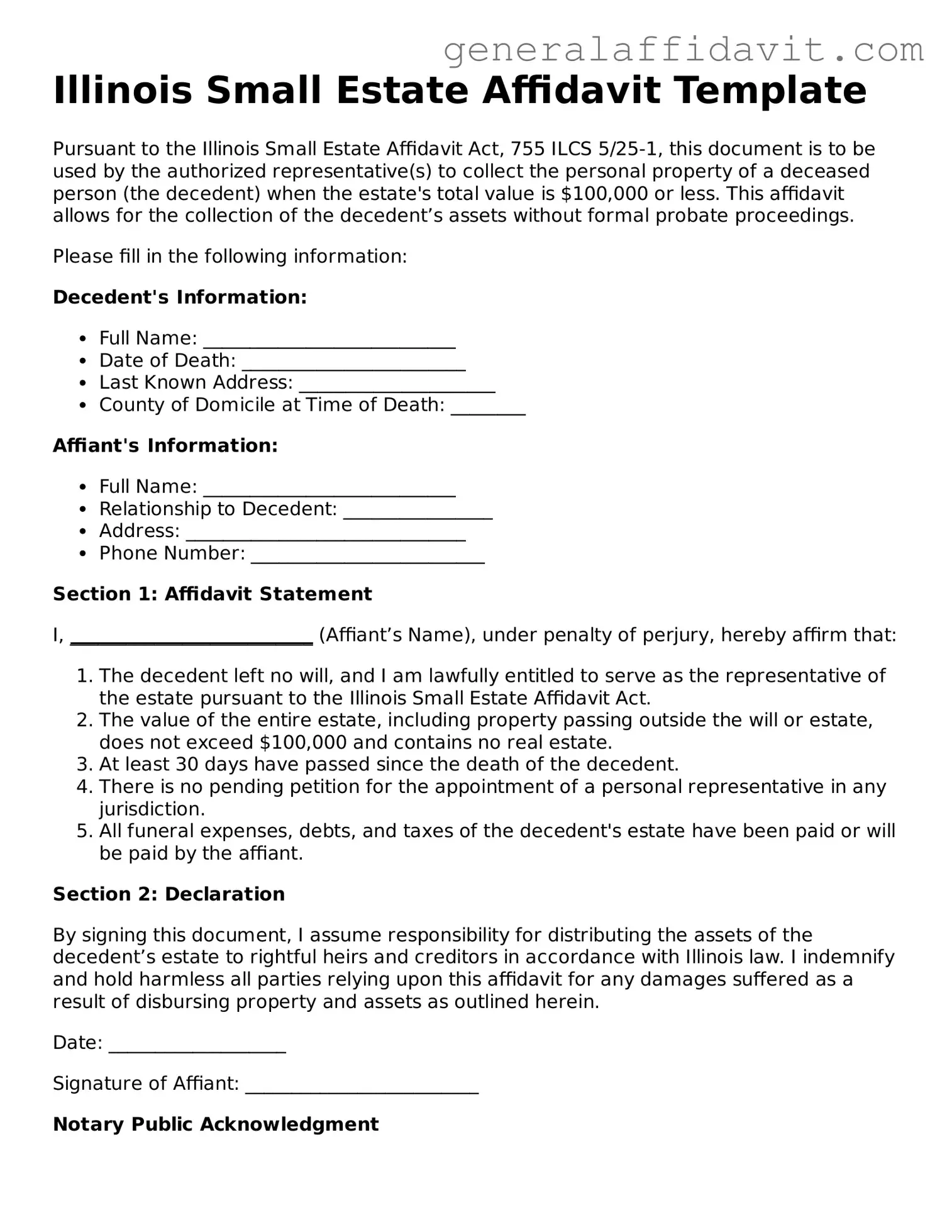 Attorney-Verified Illinois Small Estate Affidavit Template