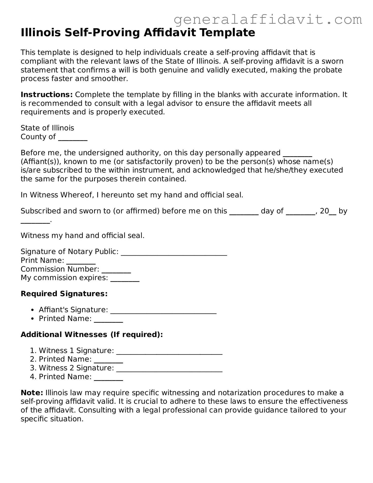 Attorney-Verified Illinois Self-Proving Affidavit Template