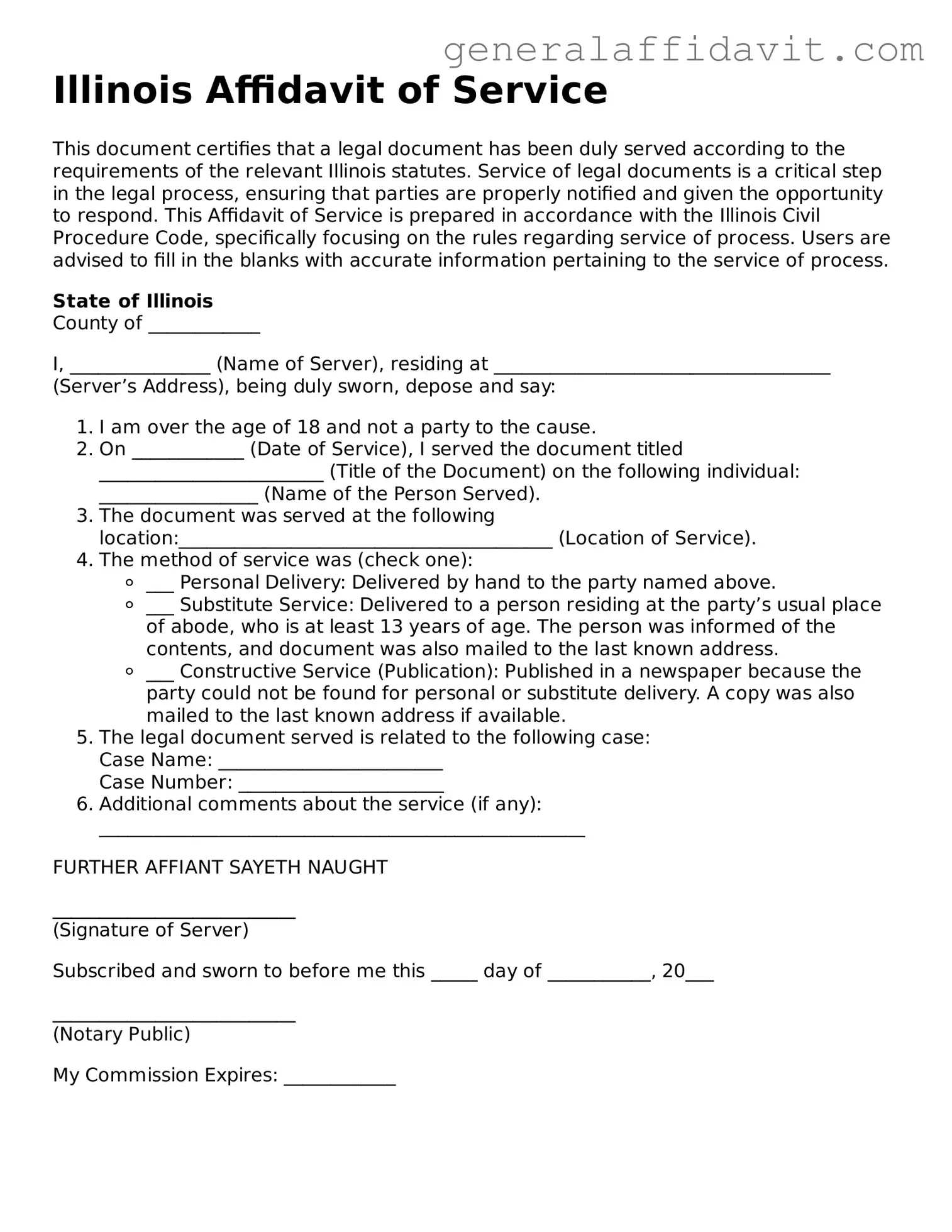 Attorney-Verified Illinois Affidavit of Service Template