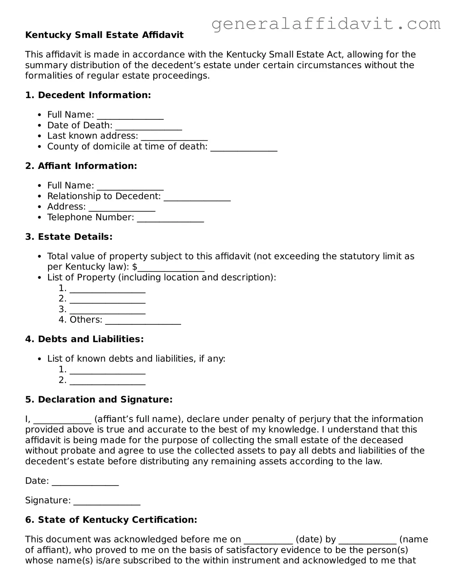 Attorney-Verified Kentucky Small Estate Affidavit Template