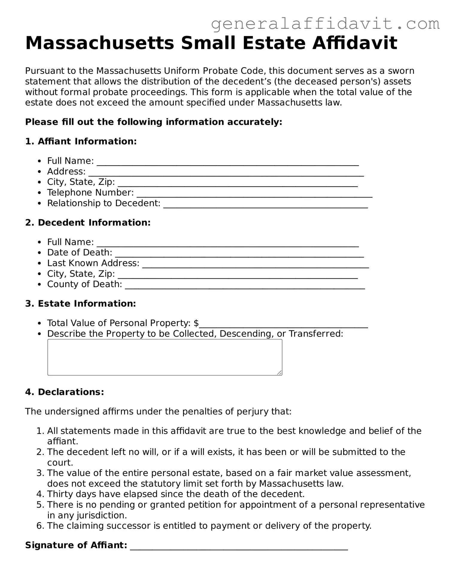 Attorney-Verified Massachusetts Small Estate Affidavit Template