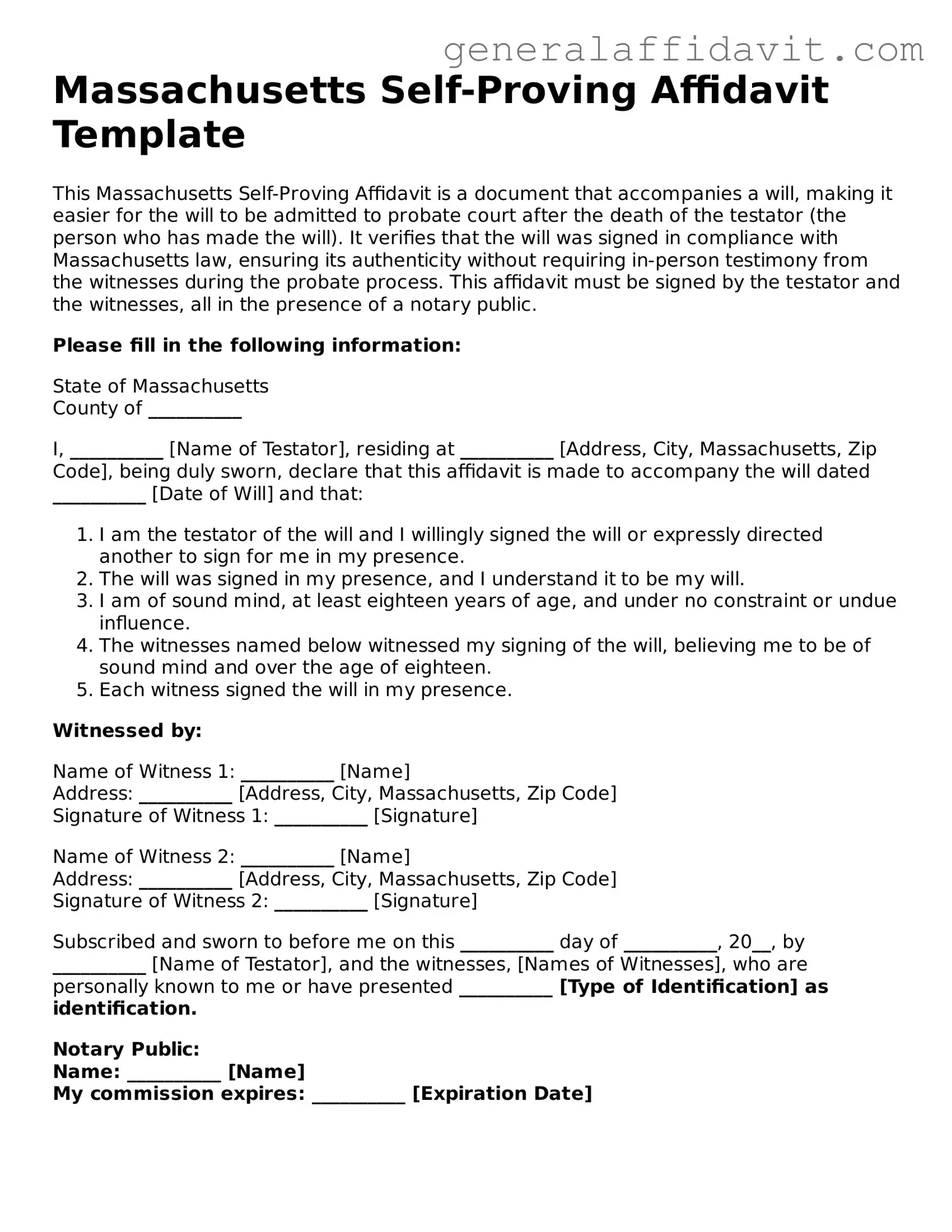 Attorney-Verified Massachusetts Self-Proving Affidavit Template