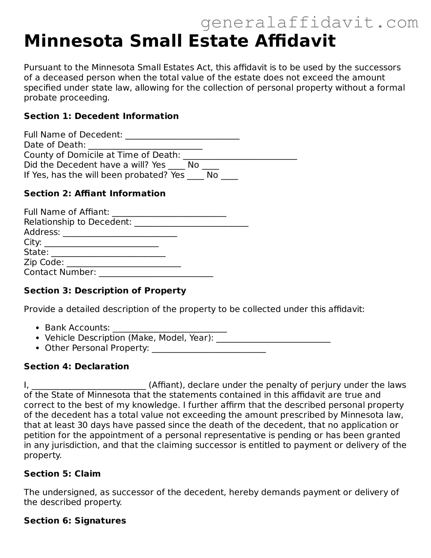 Attorney-Verified Minnesota Small Estate Affidavit Template