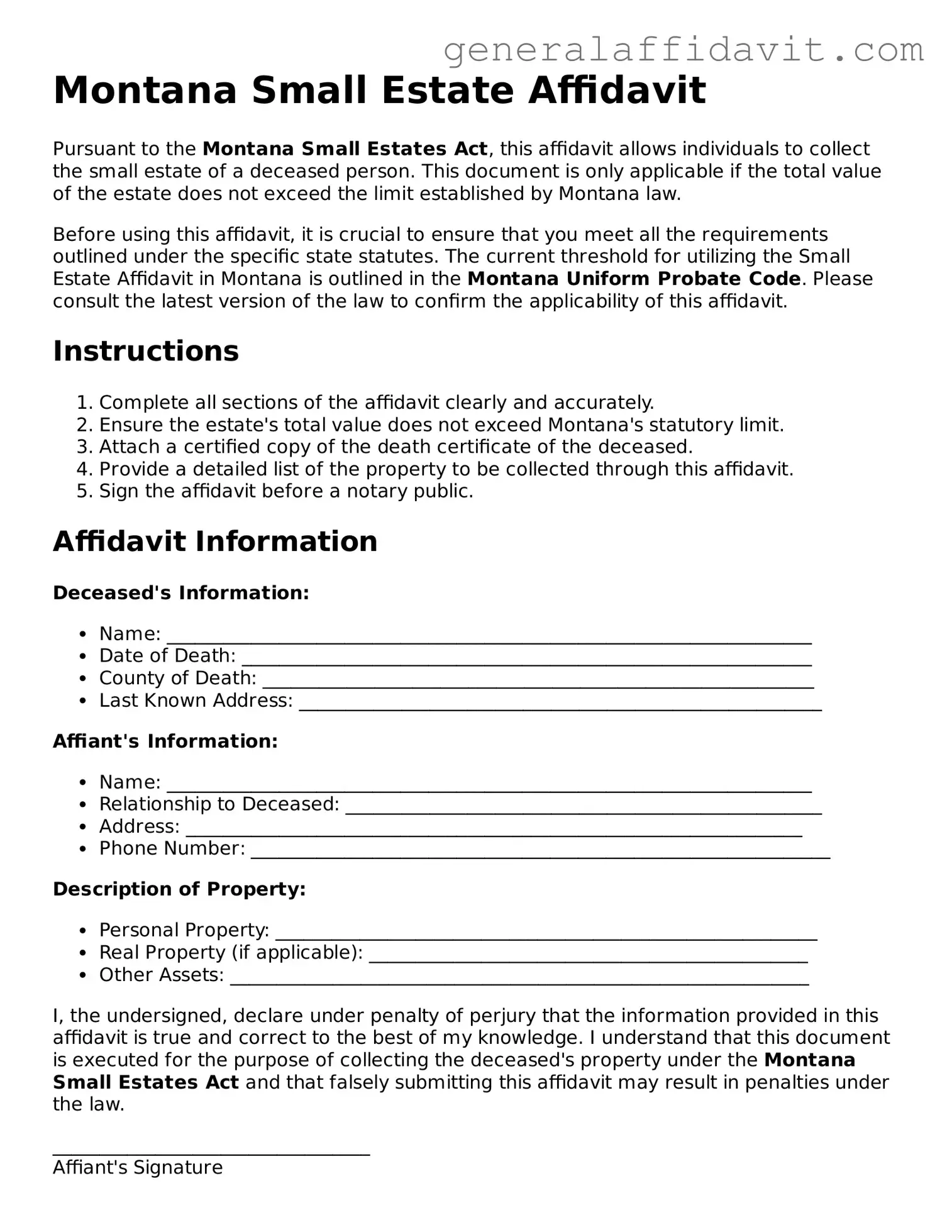 Attorney-Verified Montana Small Estate Affidavit Template