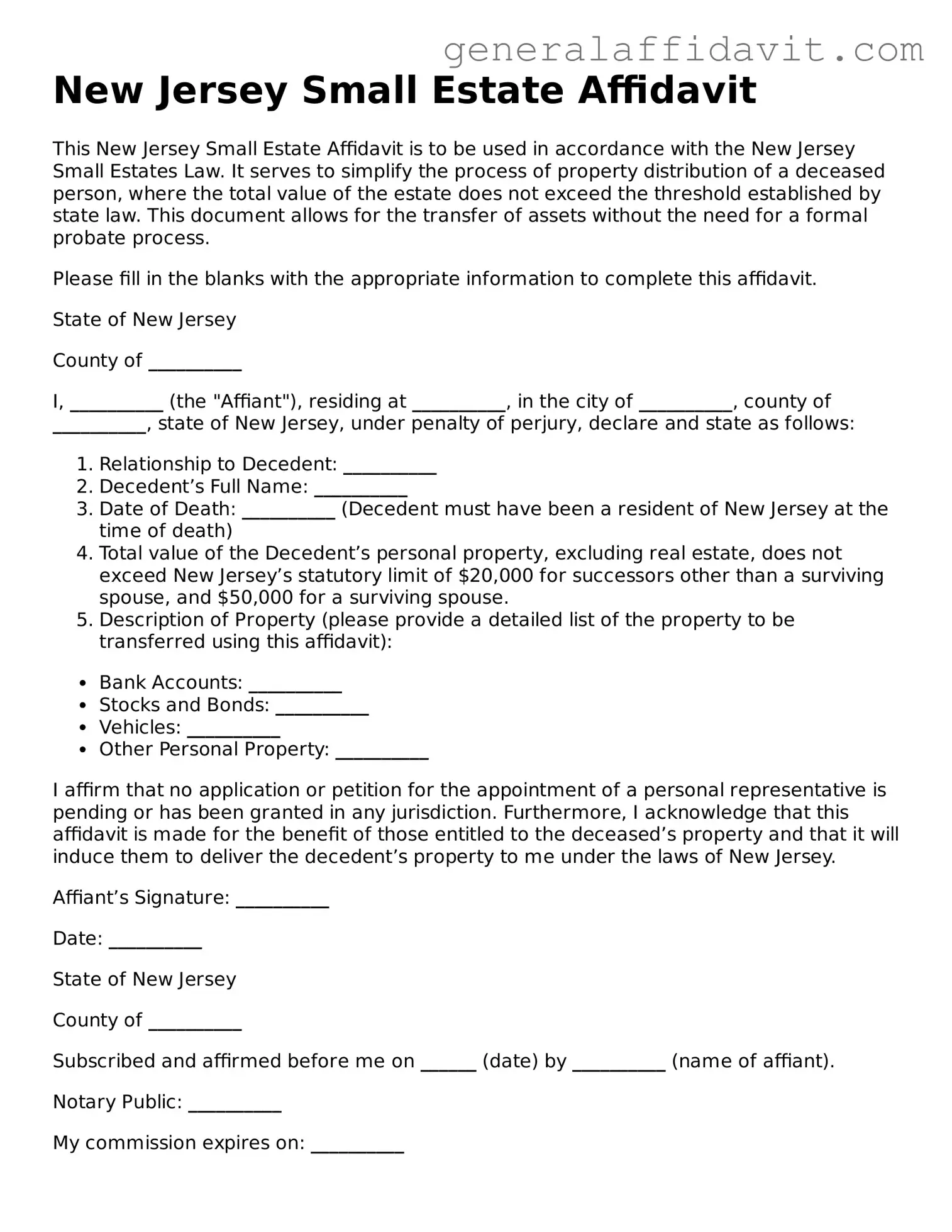Attorney-Verified New Jersey Small Estate Affidavit Template