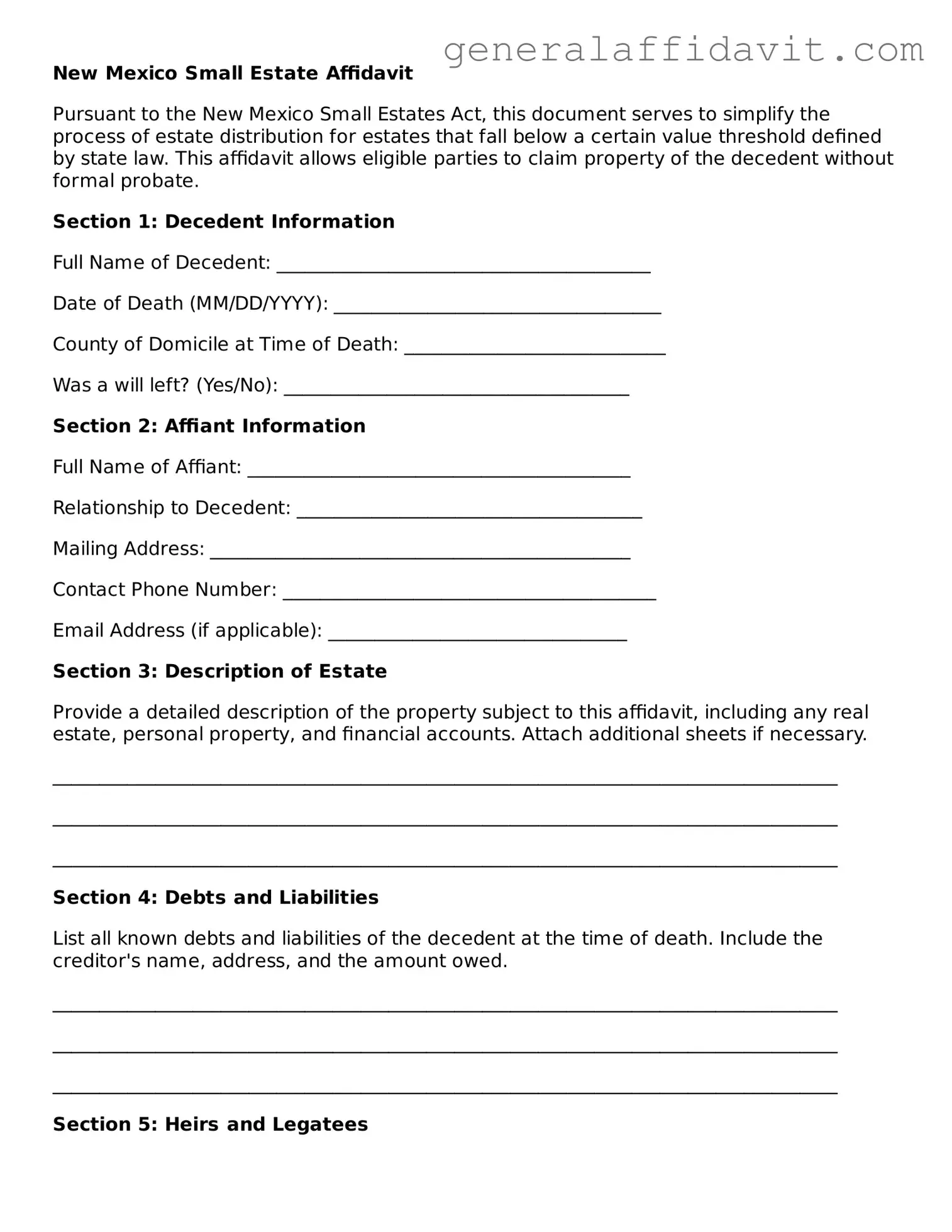 Attorney-Verified New Mexico Small Estate Affidavit Template