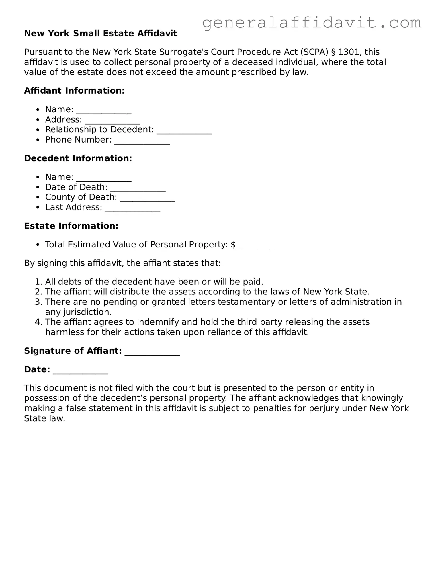 Attorney-Verified New York Small Estate Affidavit Template
