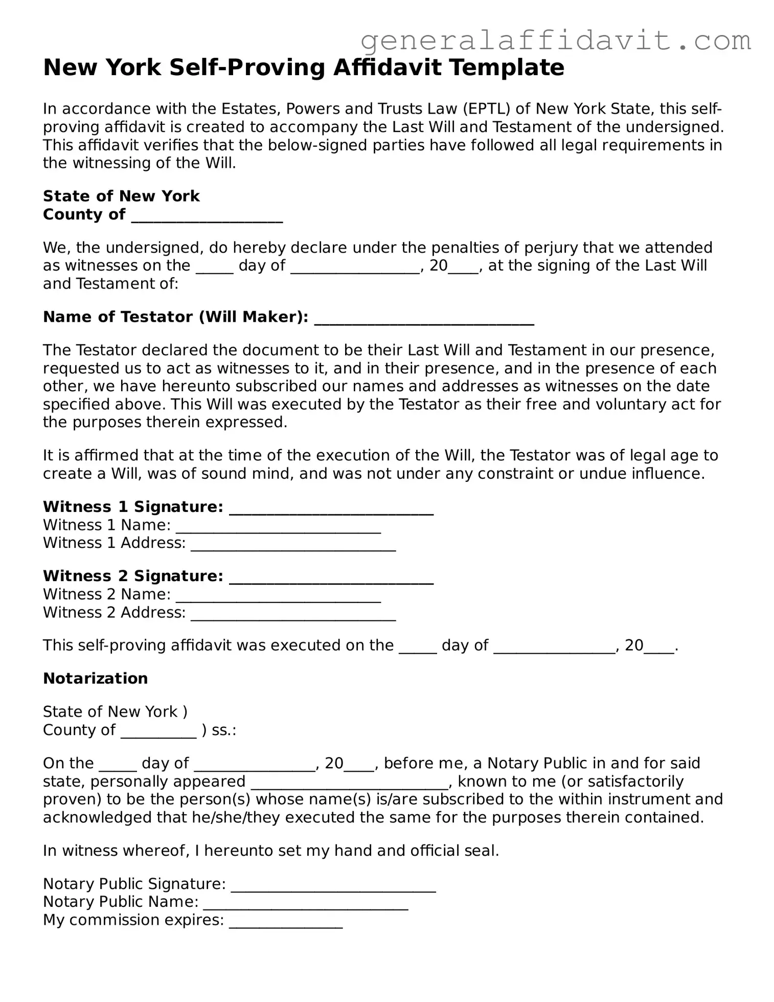 Attorney-Verified New York Self-Proving Affidavit Template