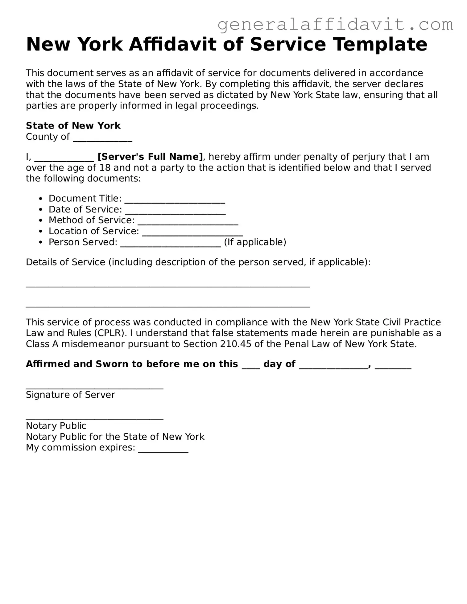 Attorney-Verified New York Affidavit of Service Template