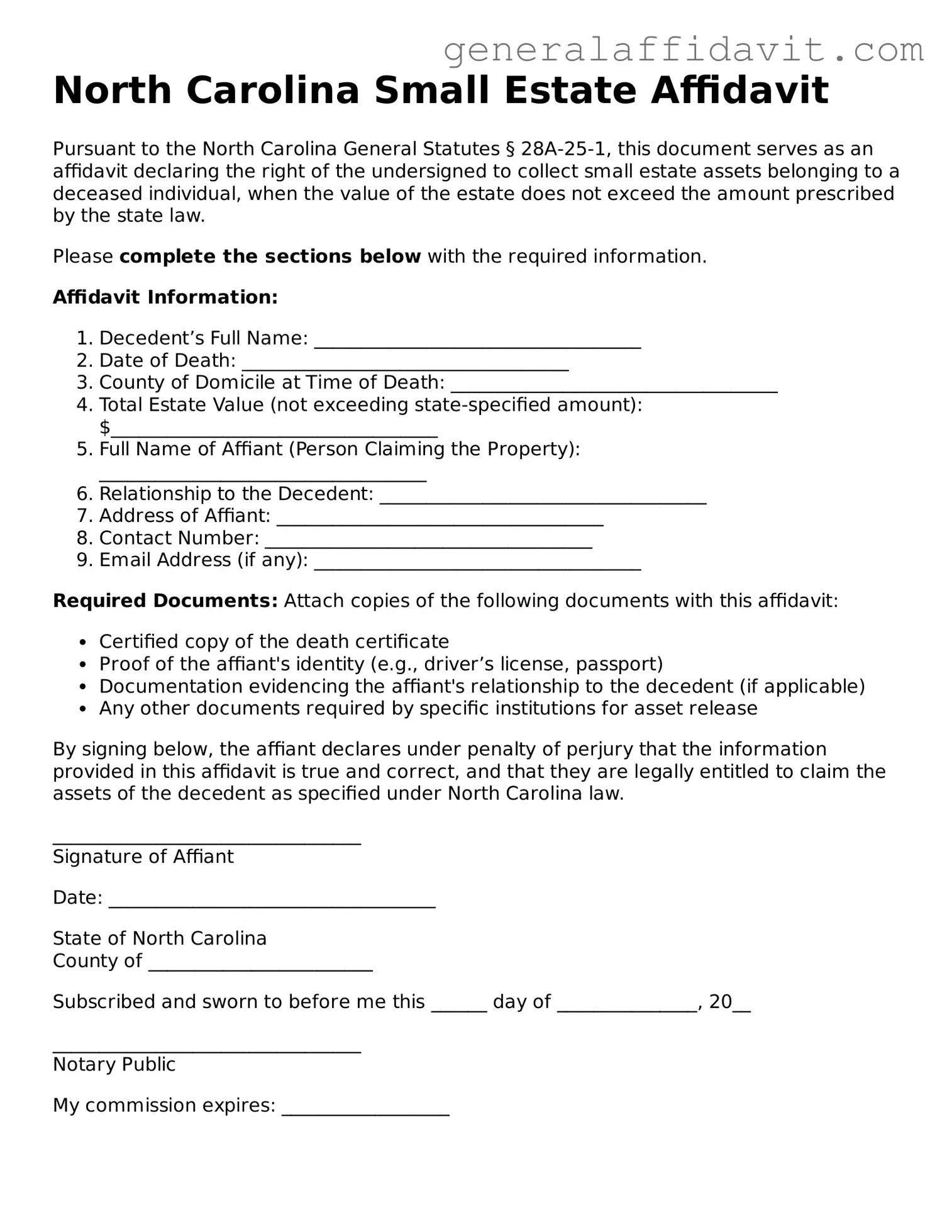 Attorney-Verified North Carolina Small Estate Affidavit Template