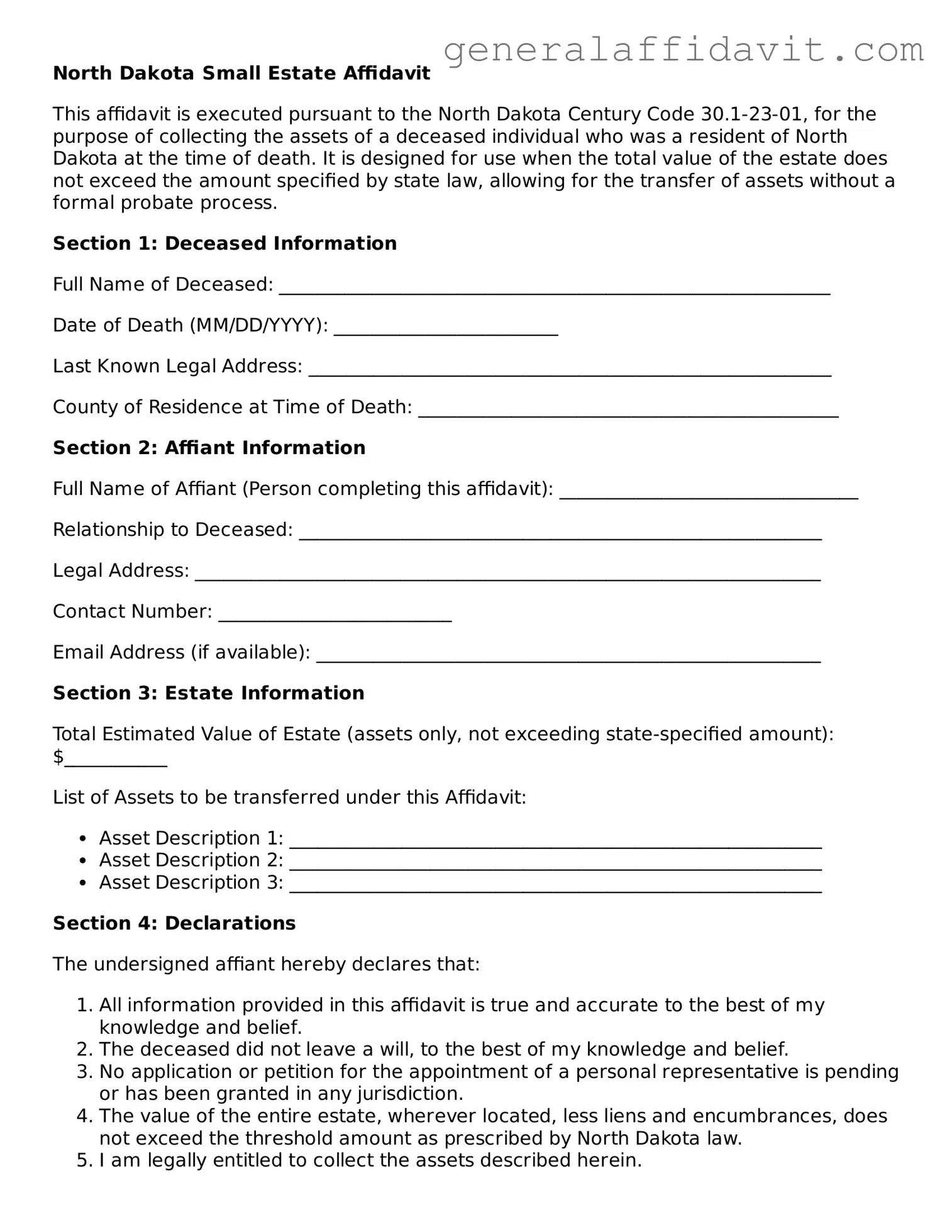 Attorney-Verified North Dakota Small Estate Affidavit Template