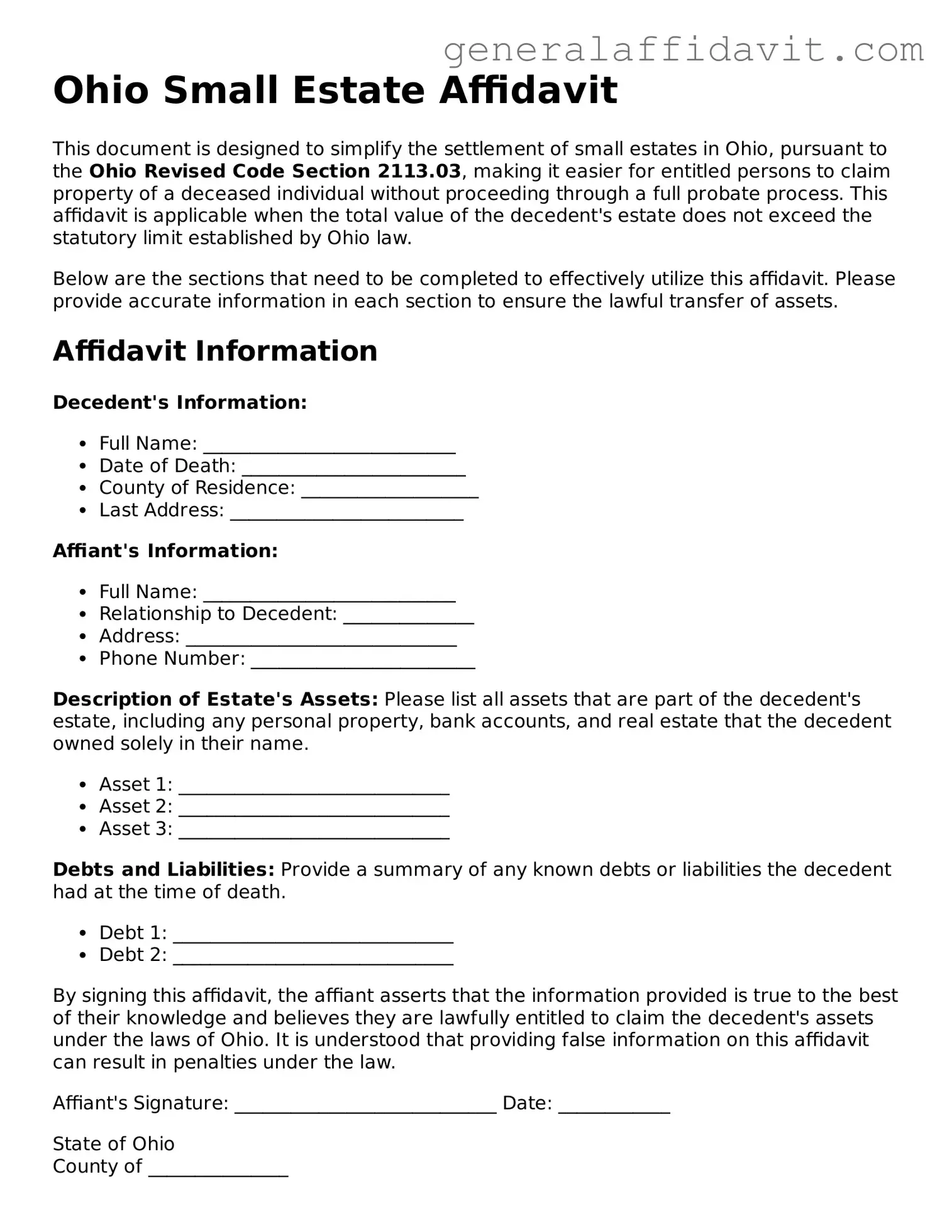 Attorney-Verified Ohio Small Estate Affidavit Template