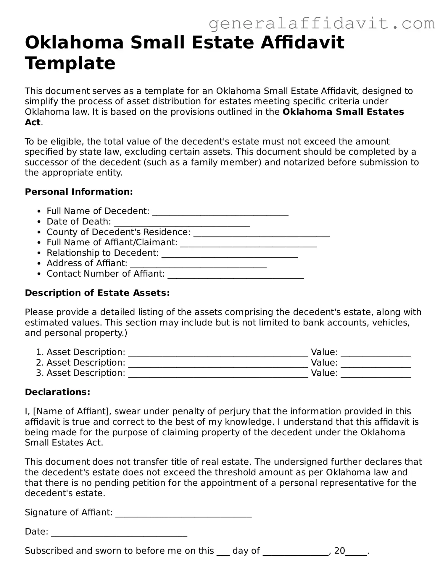 Attorney-Verified Oklahoma Small Estate Affidavit Template