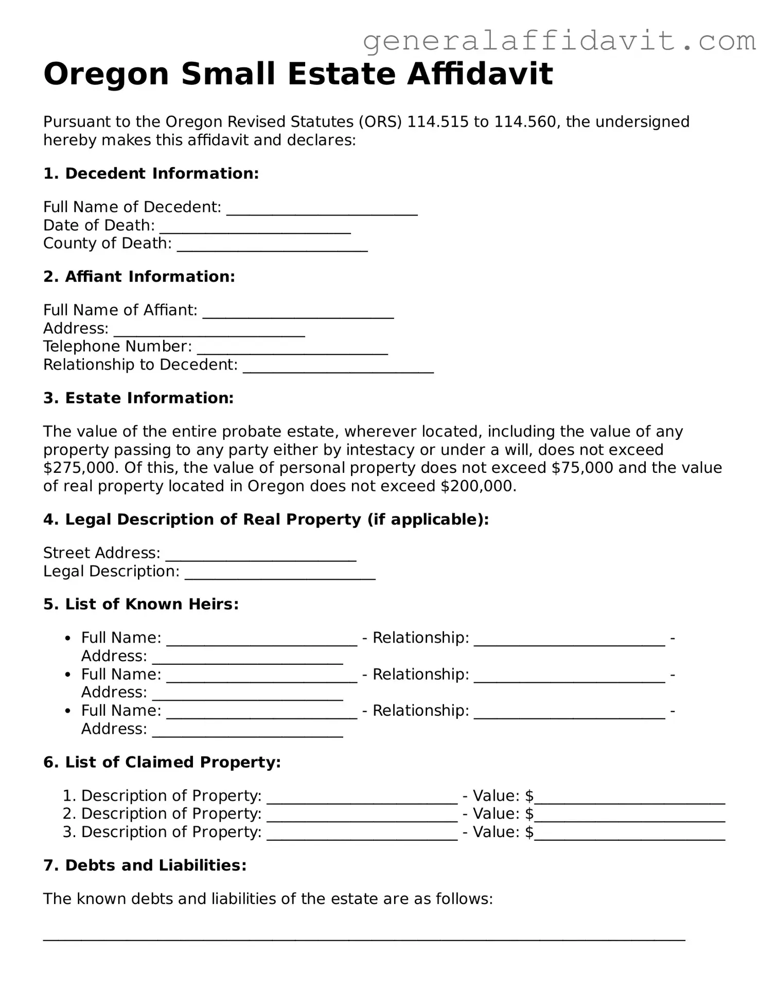 Attorney-Verified Oregon Small Estate Affidavit Template
