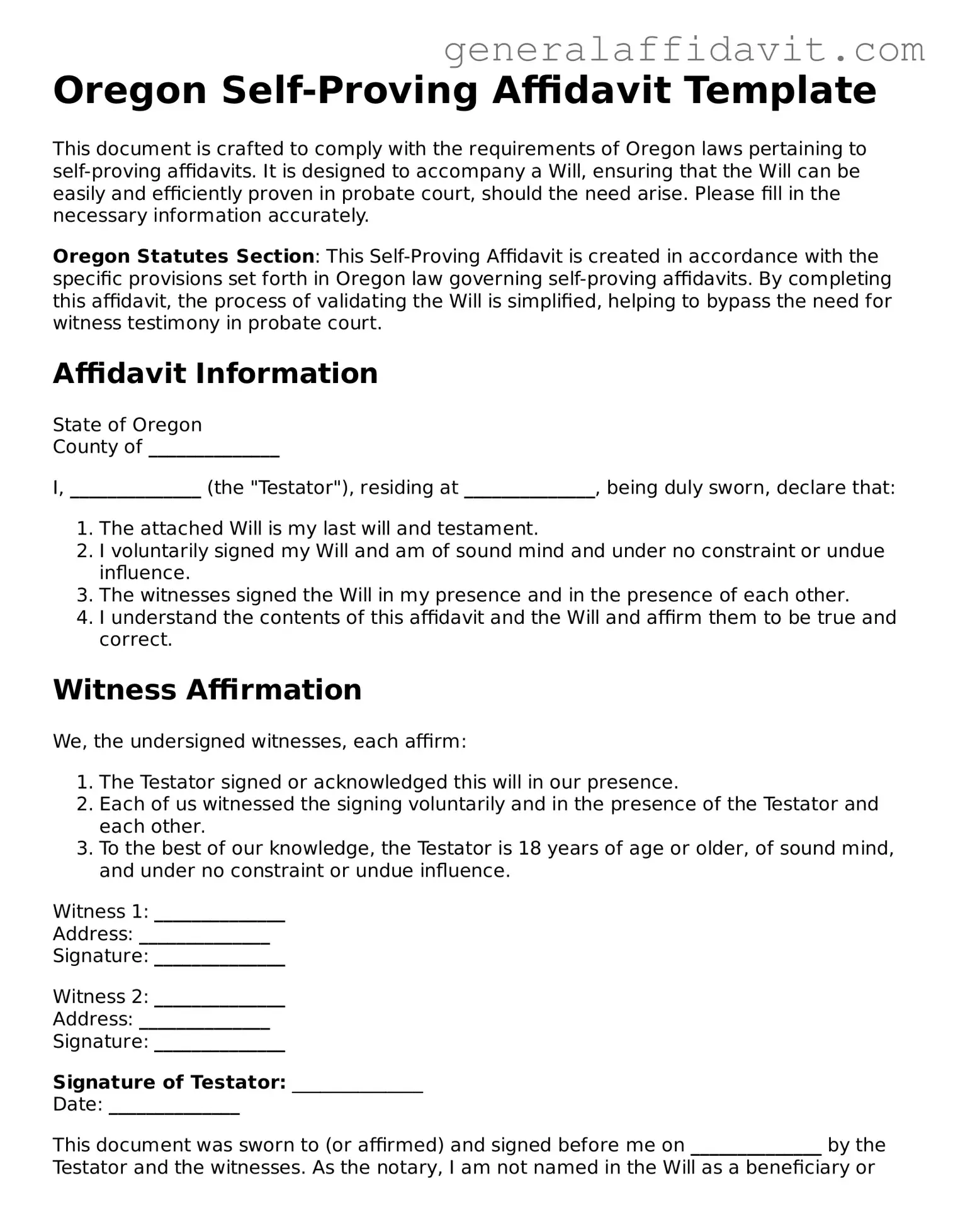 Attorney-Verified Oregon Self-Proving Affidavit Template