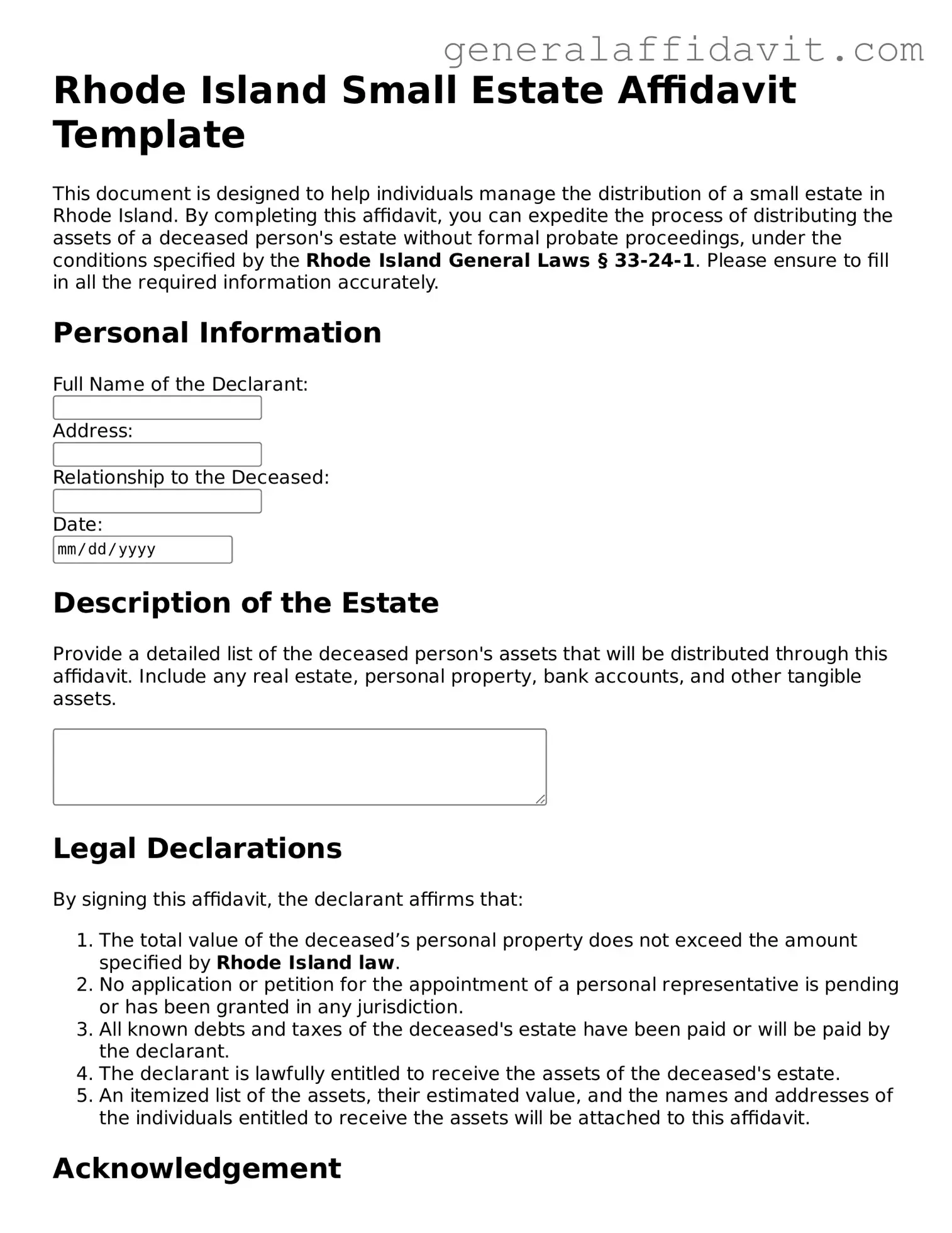 Attorney-Verified Rhode Island Small Estate Affidavit Template