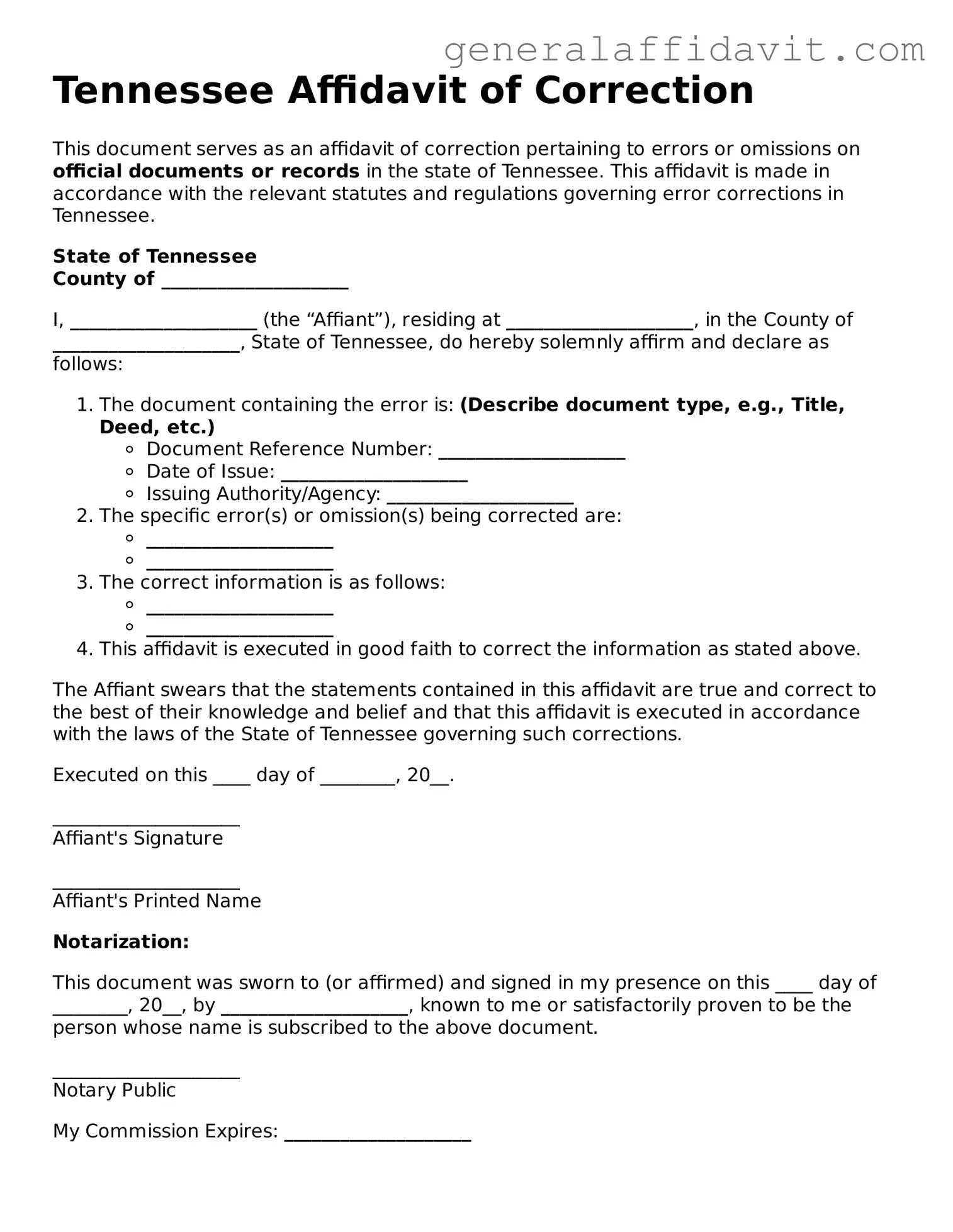 Attorney-Verified Tennessee Affidavit of Correction Template