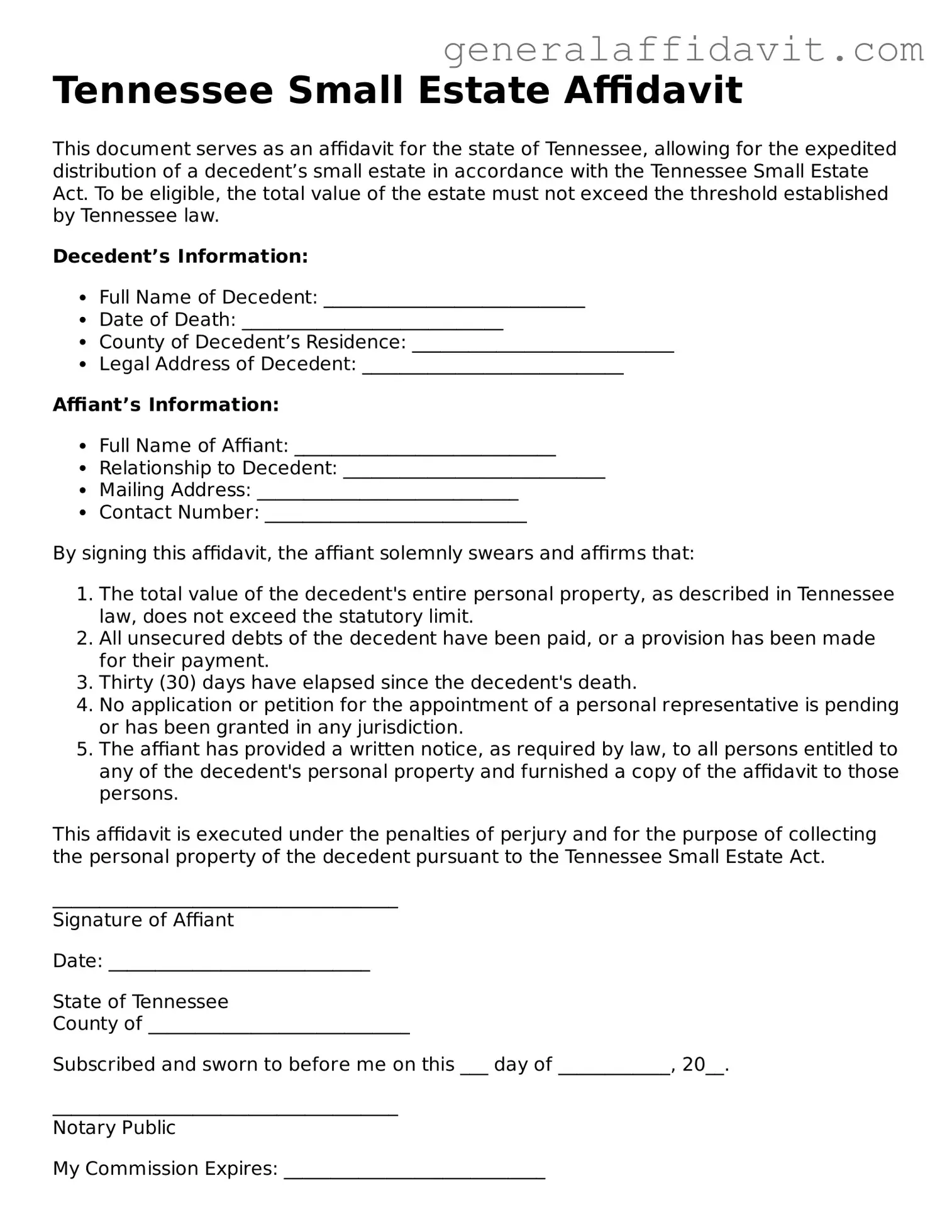 Attorney-Verified Tennessee Small Estate Affidavit Template
