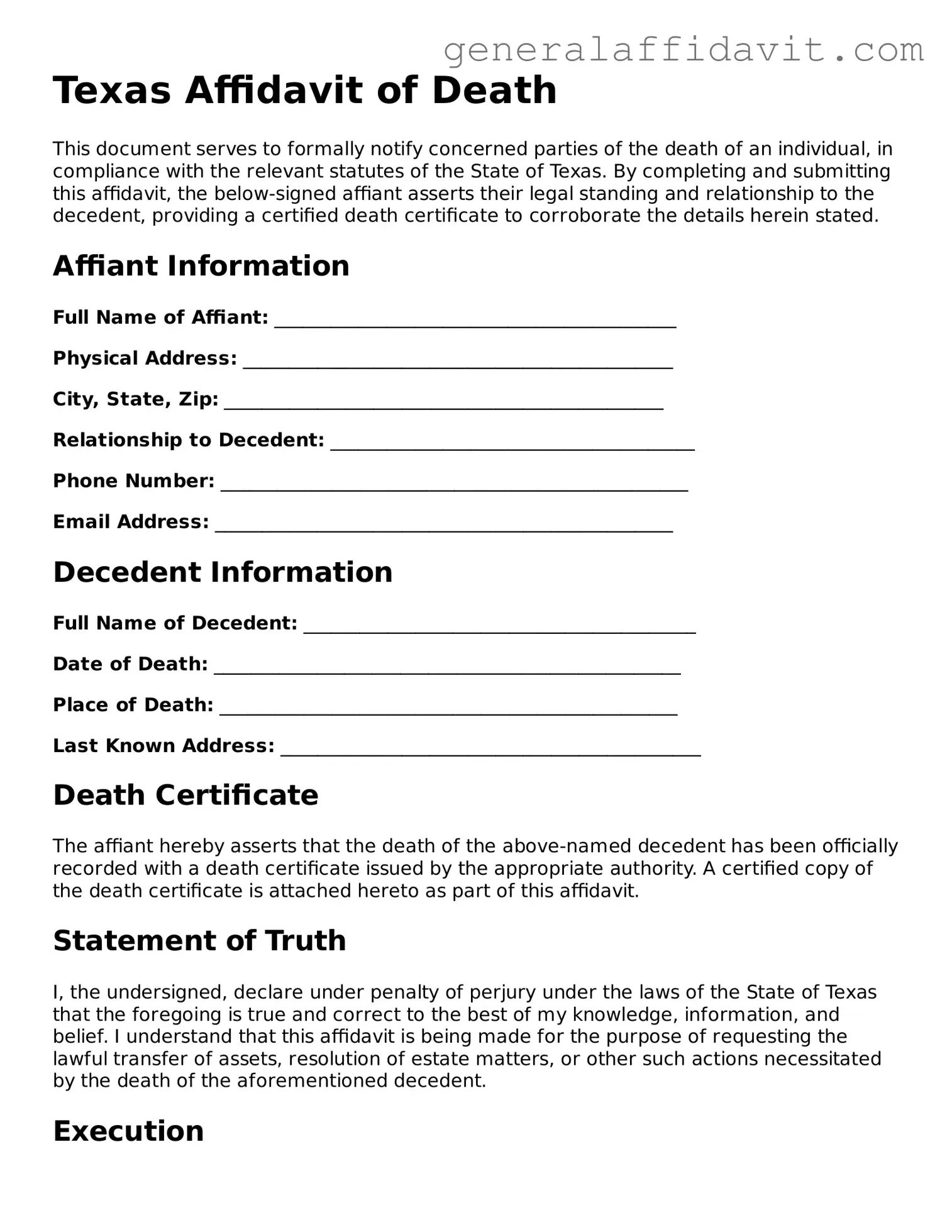 Attorney-Verified Texas Affidavit of Death Template