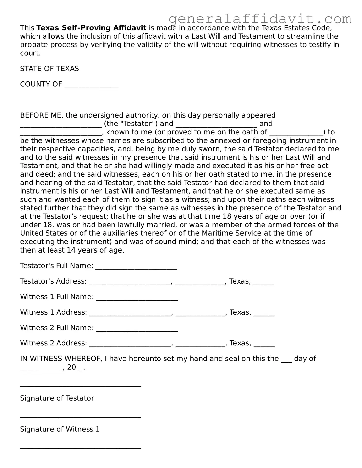 Attorney-Verified Texas Self-Proving Affidavit Template