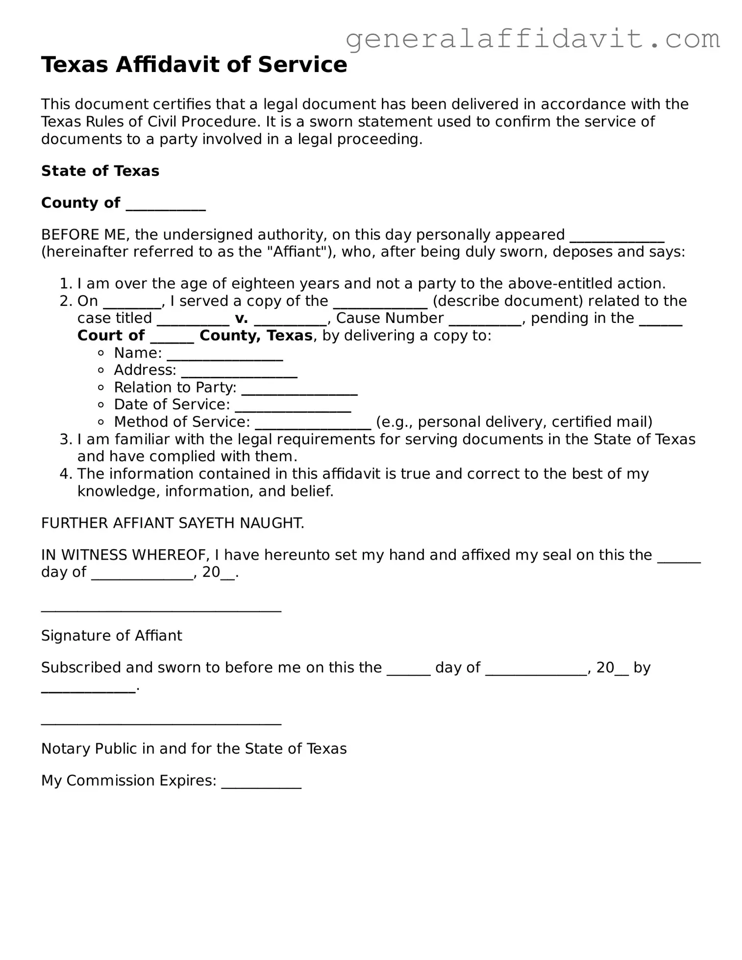 Attorney-Verified Texas Affidavit of Service Template