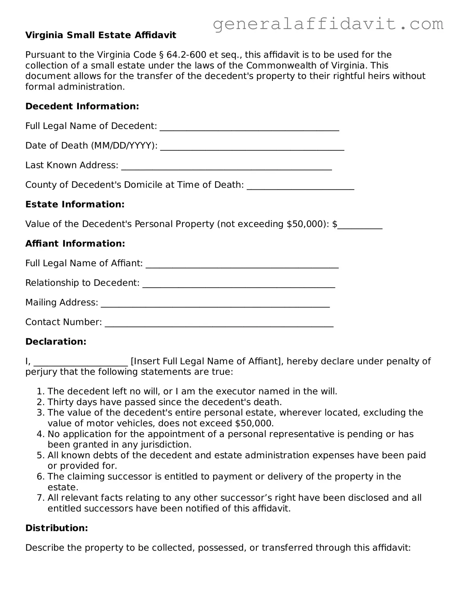 Attorney-Verified Virginia Small Estate Affidavit Template