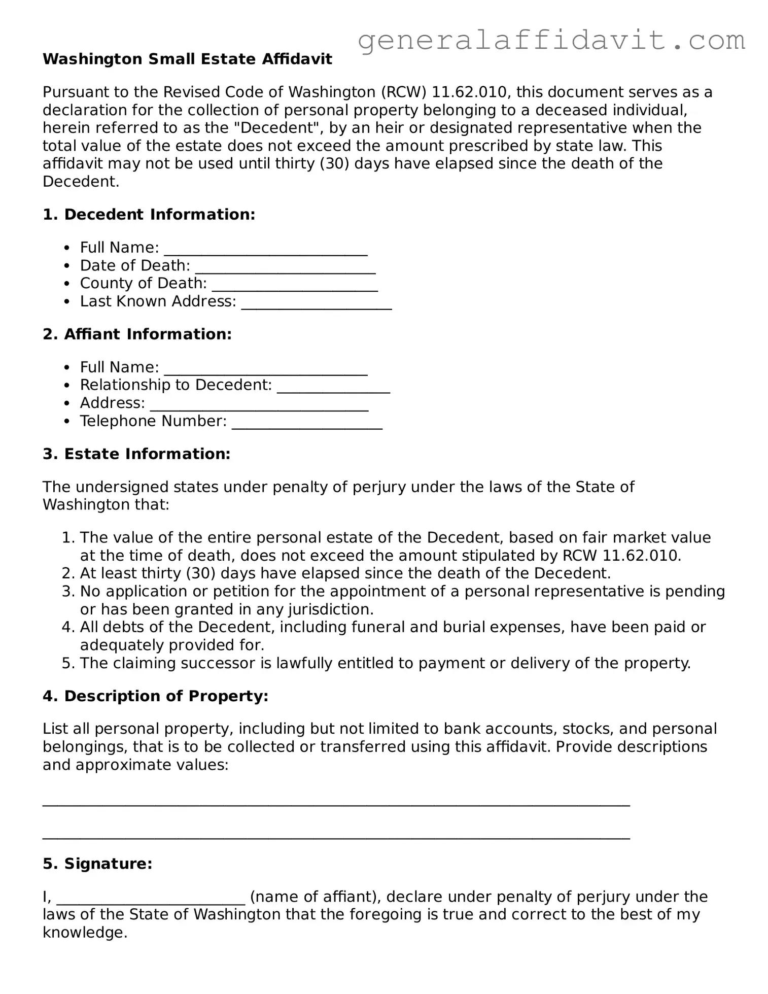 Attorney-Verified Washington Small Estate Affidavit Template