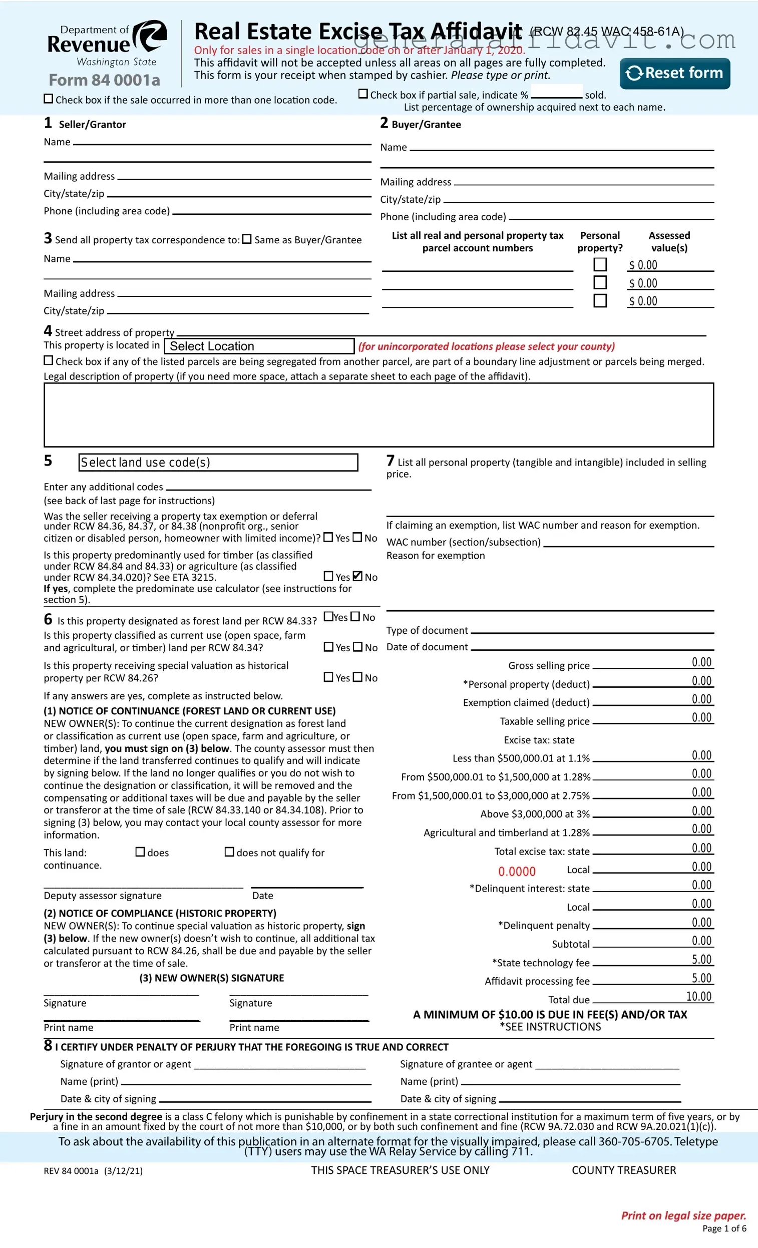 Fill Your Washington Real Estate Excise Tax Affidavit Form