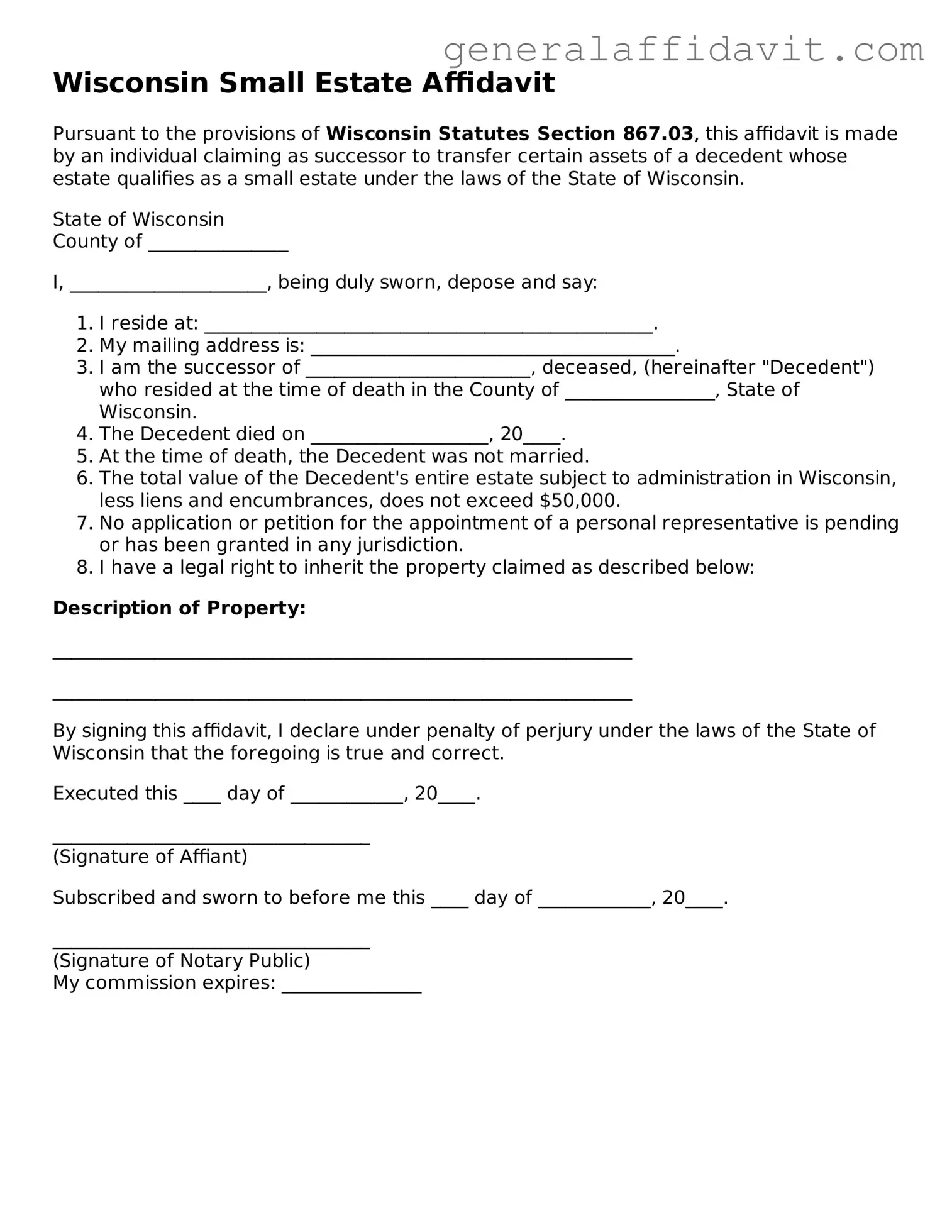 Attorney-Verified Wisconsin Small Estate Affidavit Template